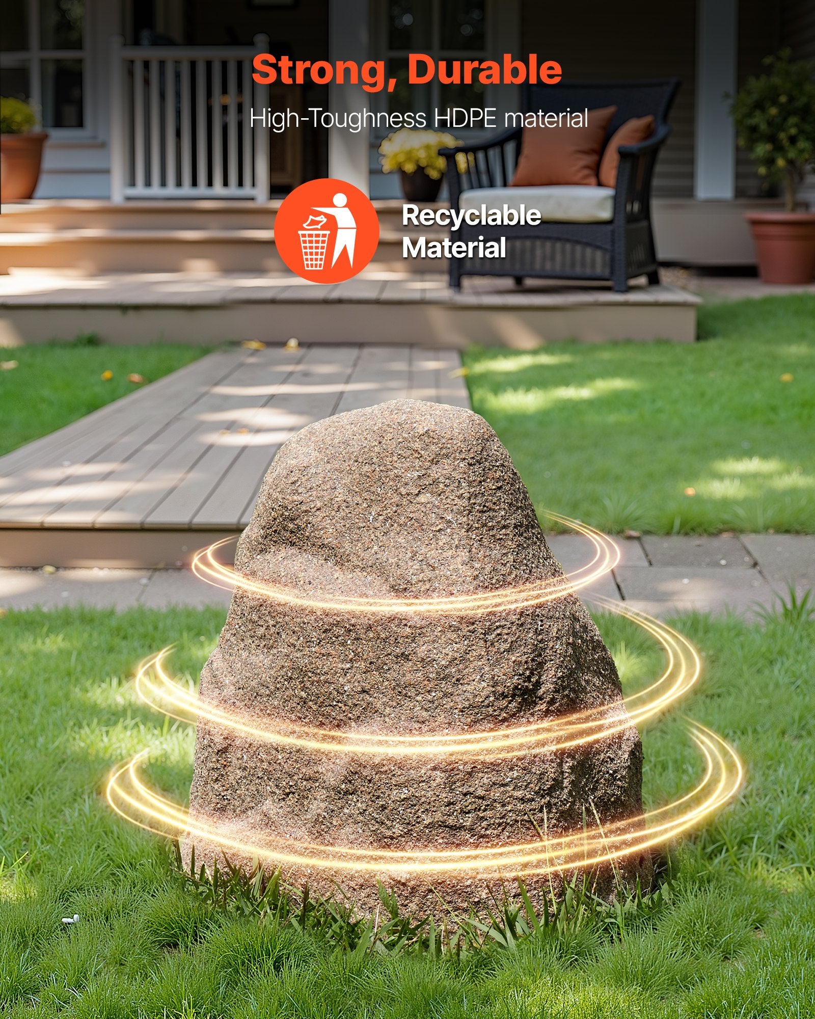 Sandy Brown Small Faux Rock Cover - Realistic Texture, Lightweight & Weather-Resistant for Garden Landscaping & Yard Decor, HDPE Artificial Boulder