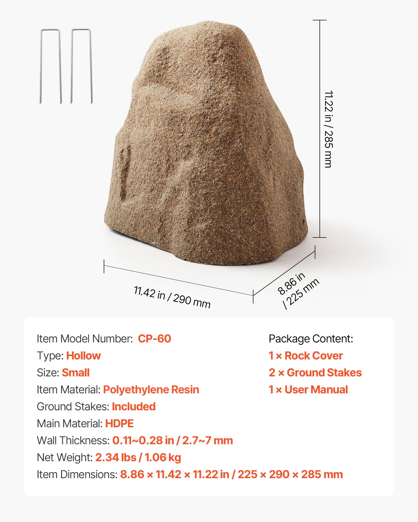 Sandy Brown Small Faux Rock Cover - Realistic Texture, Lightweight & Weather-Resistant for Garden Landscaping & Yard Decor, HDPE Artificial Boulder