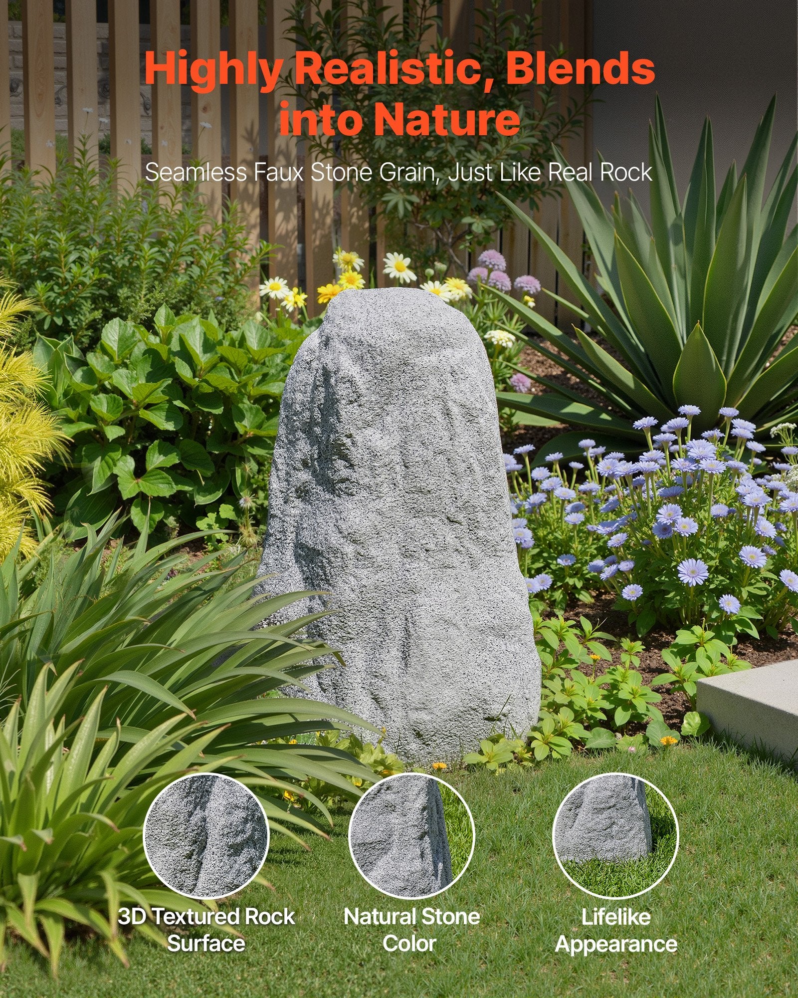 Medium Grey Faux Rock Cover for Outdoor Landscaping – Realistic Polyresin Boulder, Lightweight, Weather-Resistant, Sun & Crack-Proof Garden Decor