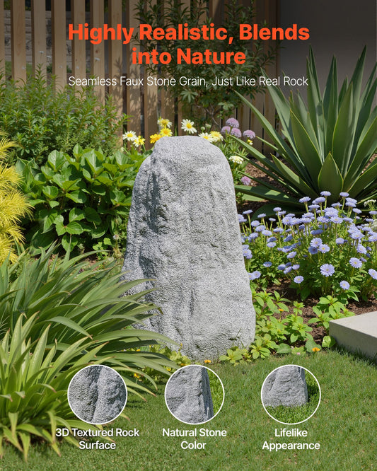 Medium Grey Faux Rock Cover for Outdoor Landscaping – Realistic Polyresin Boulder, Lightweight, Weather-Resistant, Sun & Crack-Proof Garden Decor