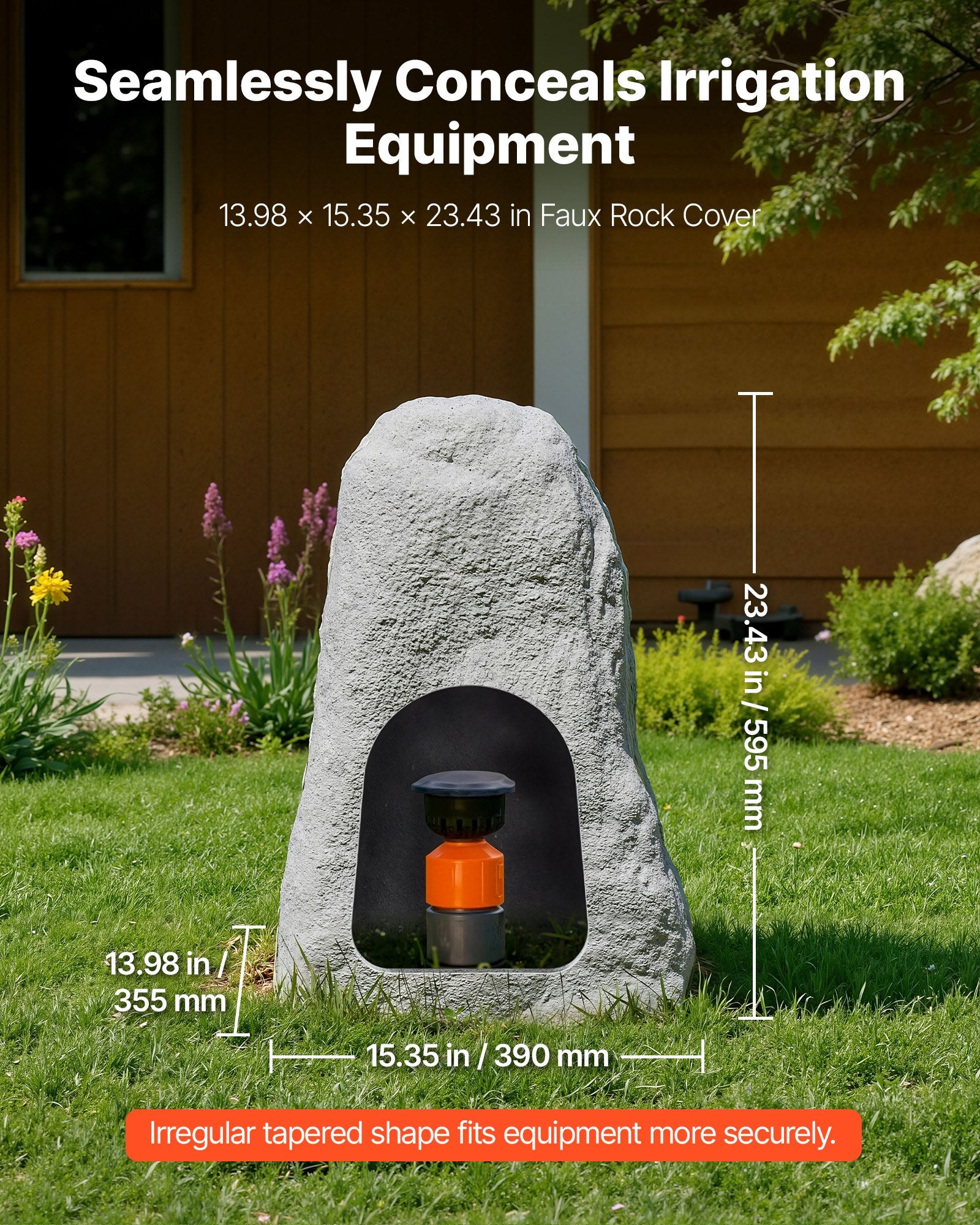 Medium Grey Faux Rock Cover for Outdoor Landscaping – Realistic Polyresin Boulder, Lightweight, Weather-Resistant, Sun & Crack-Proof Garden Decor