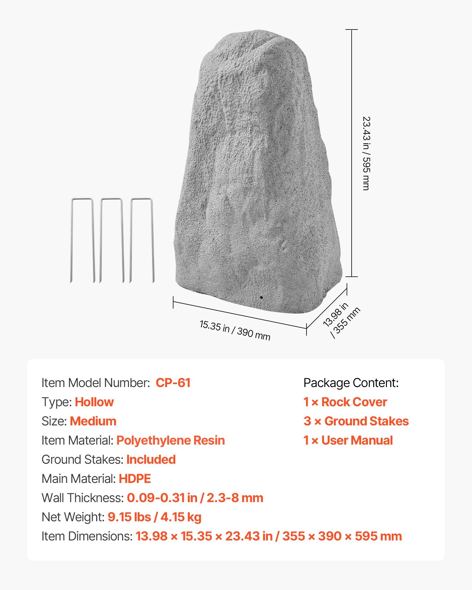 Medium Grey Faux Rock Cover for Outdoor Landscaping – Realistic Polyresin Boulder, Lightweight, Weather-Resistant, Sun & Crack-Proof Garden Decor