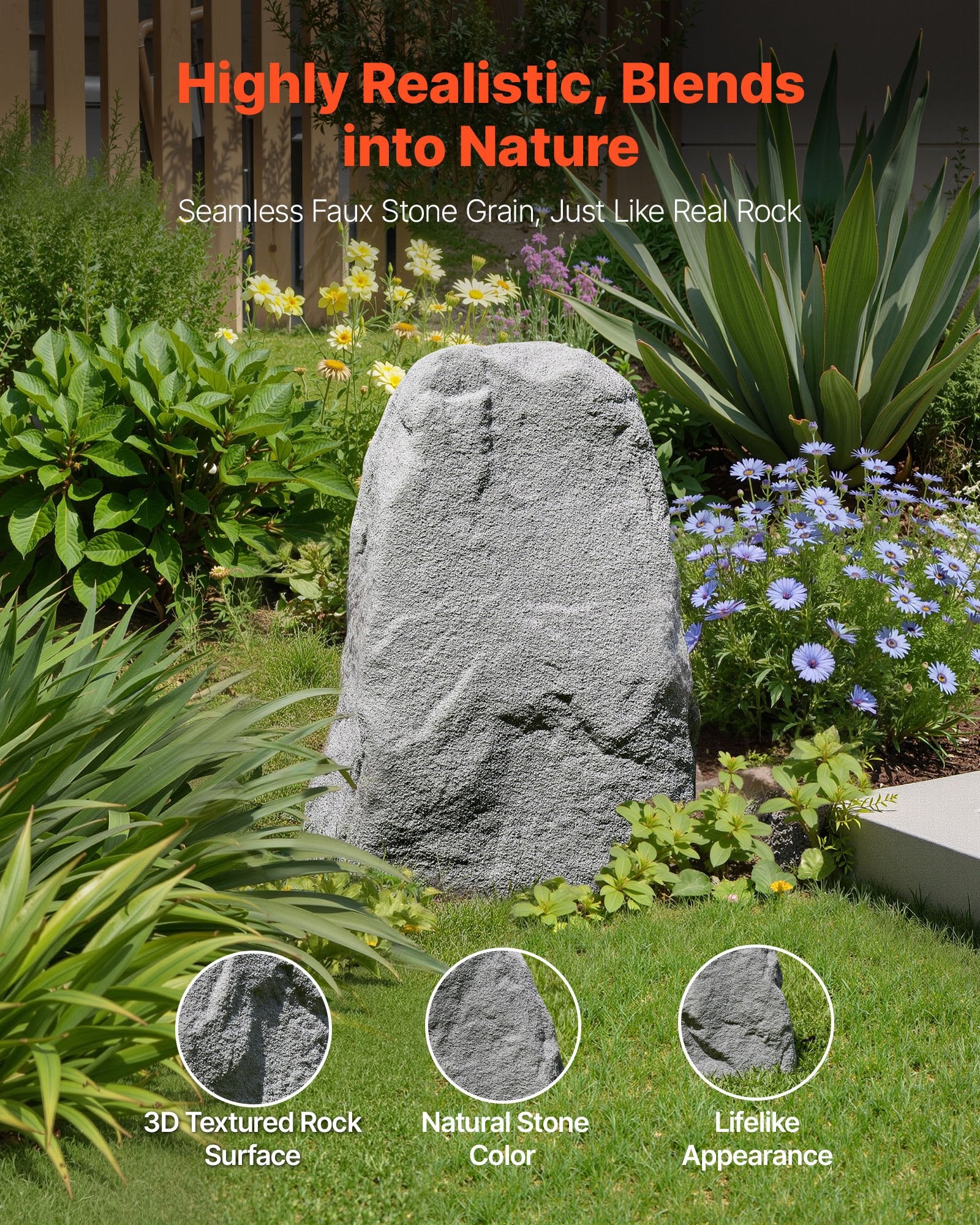 Medium Grey Faux Rock Cover for Outdoor Garden Décor, Weather-Resistant, Realistic & Seamless Design, Lightweight Artificial Boulder, Windproof & Sun-Resistant, Perfect for Well Pump Concealment and Versatile Landscaping Uses.