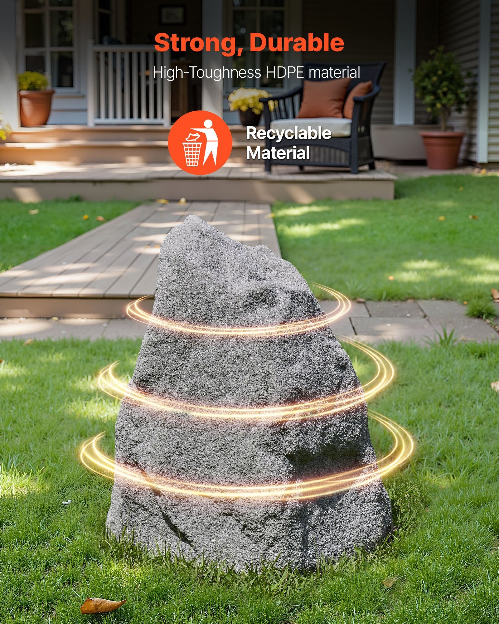 Medium Grey Faux Rock Cover for Outdoor Garden Décor, Weather-Resistant, Realistic & Seamless Design, Lightweight Artificial Boulder, Windproof & Sun-Resistant, Perfect for Well Pump Concealment and Versatile Landscaping Uses.