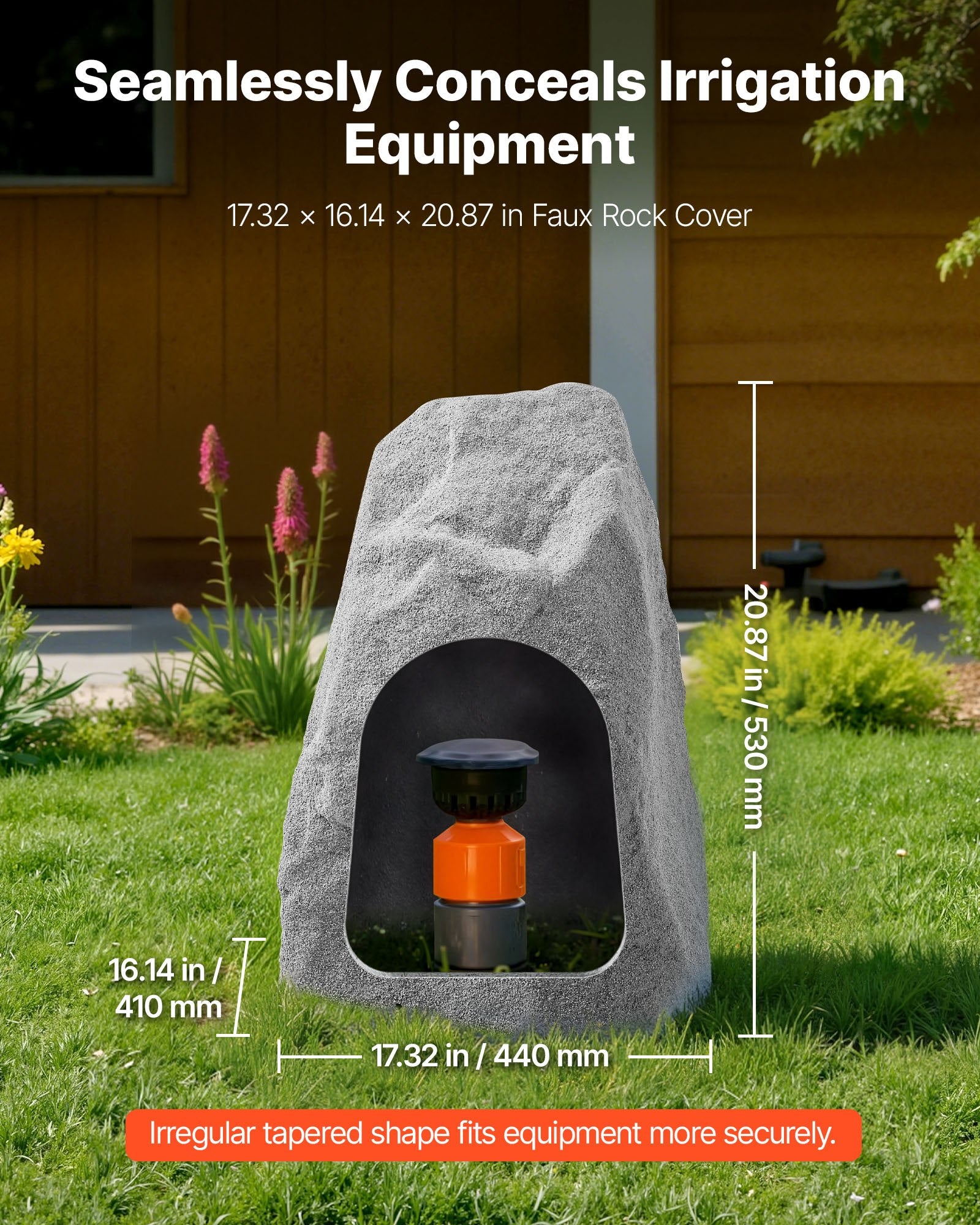 Medium Grey Faux Rock Cover for Outdoor Garden Décor, Weather-Resistant, Realistic & Seamless Design, Lightweight Artificial Boulder, Windproof & Sun-Resistant, Perfect for Well Pump Concealment and Versatile Landscaping Uses.