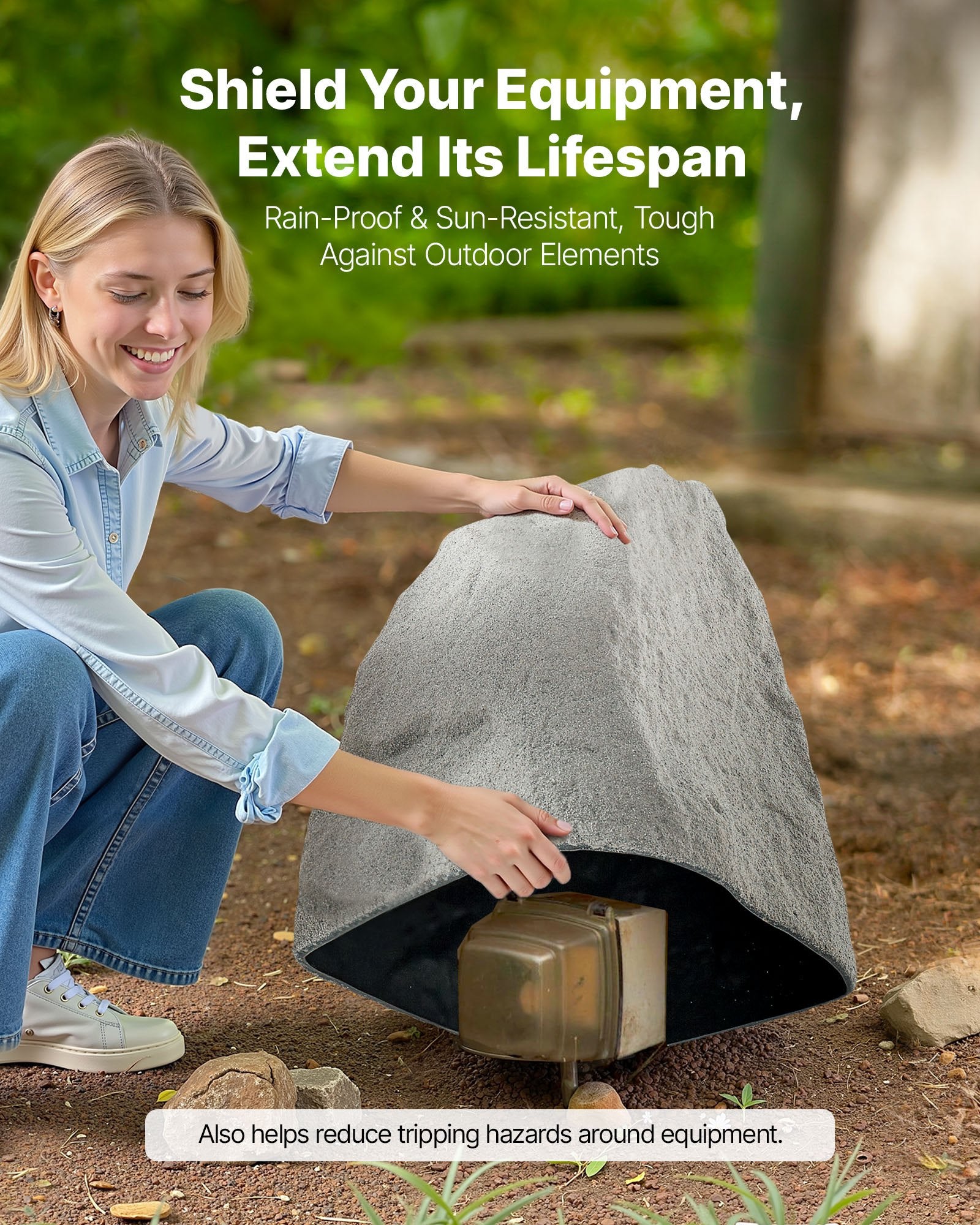 Medium Grey Faux Rock Cover for Outdoor Garden Décor, Weather-Resistant, Realistic & Seamless Design, Lightweight Artificial Boulder, Windproof & Sun-Resistant, Perfect for Well Pump Concealment and Versatile Landscaping Uses.