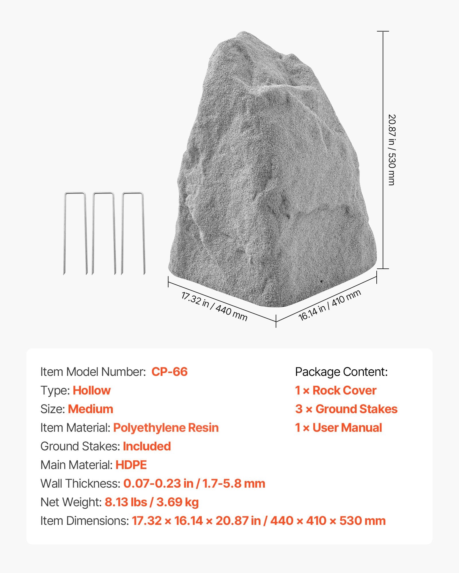 Medium Grey Faux Rock Cover for Outdoor Garden Décor, Weather-Resistant, Realistic & Seamless Design, Lightweight Artificial Boulder, Windproof & Sun-Resistant, Perfect for Well Pump Concealment and Versatile Landscaping Uses.