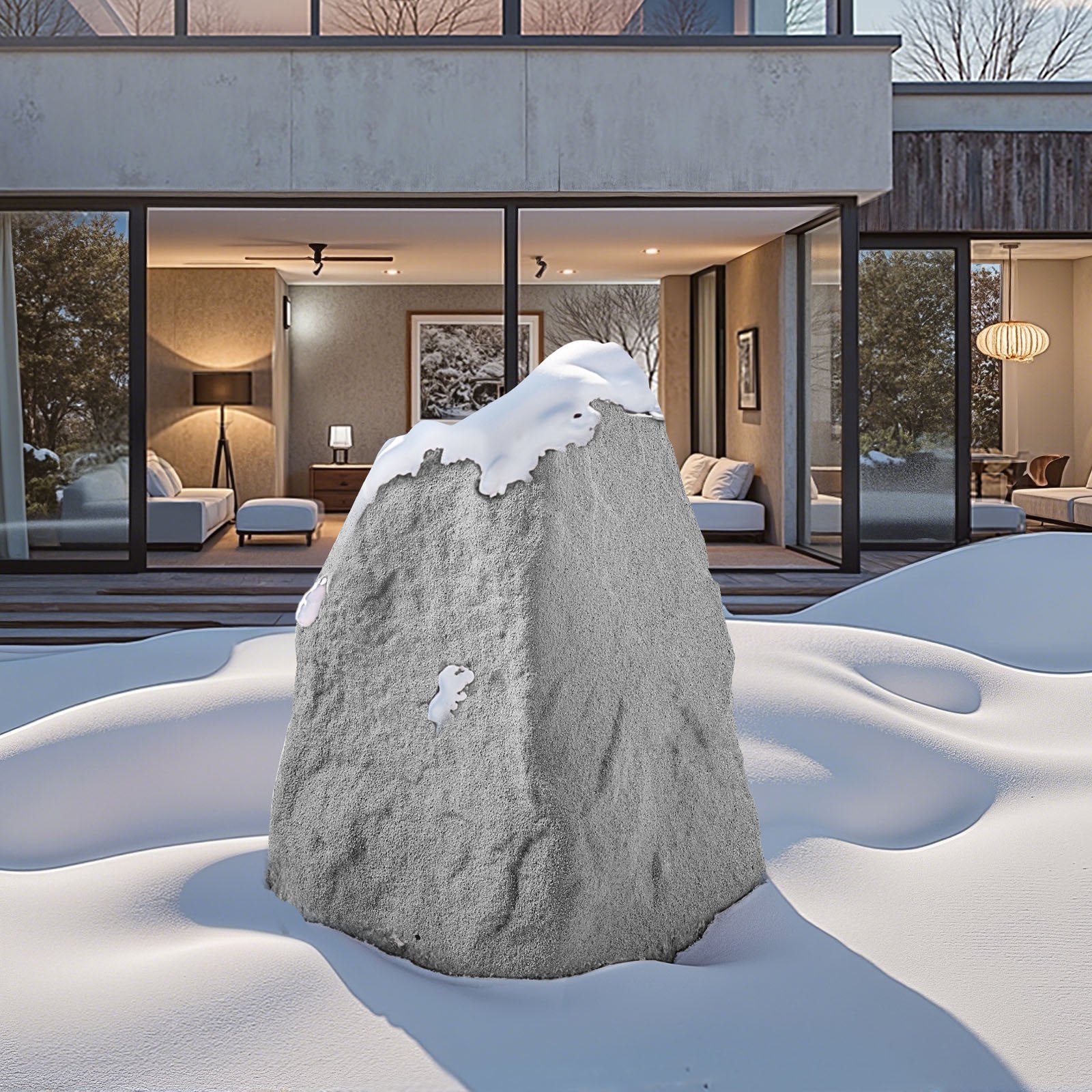 Medium Grey Faux Rock Cover for Outdoor Garden Décor, Weather-Resistant, Realistic & Seamless Design, Lightweight Artificial Boulder, Windproof & Sun-Resistant, Perfect for Well Pump Concealment and Versatile Landscaping Uses.