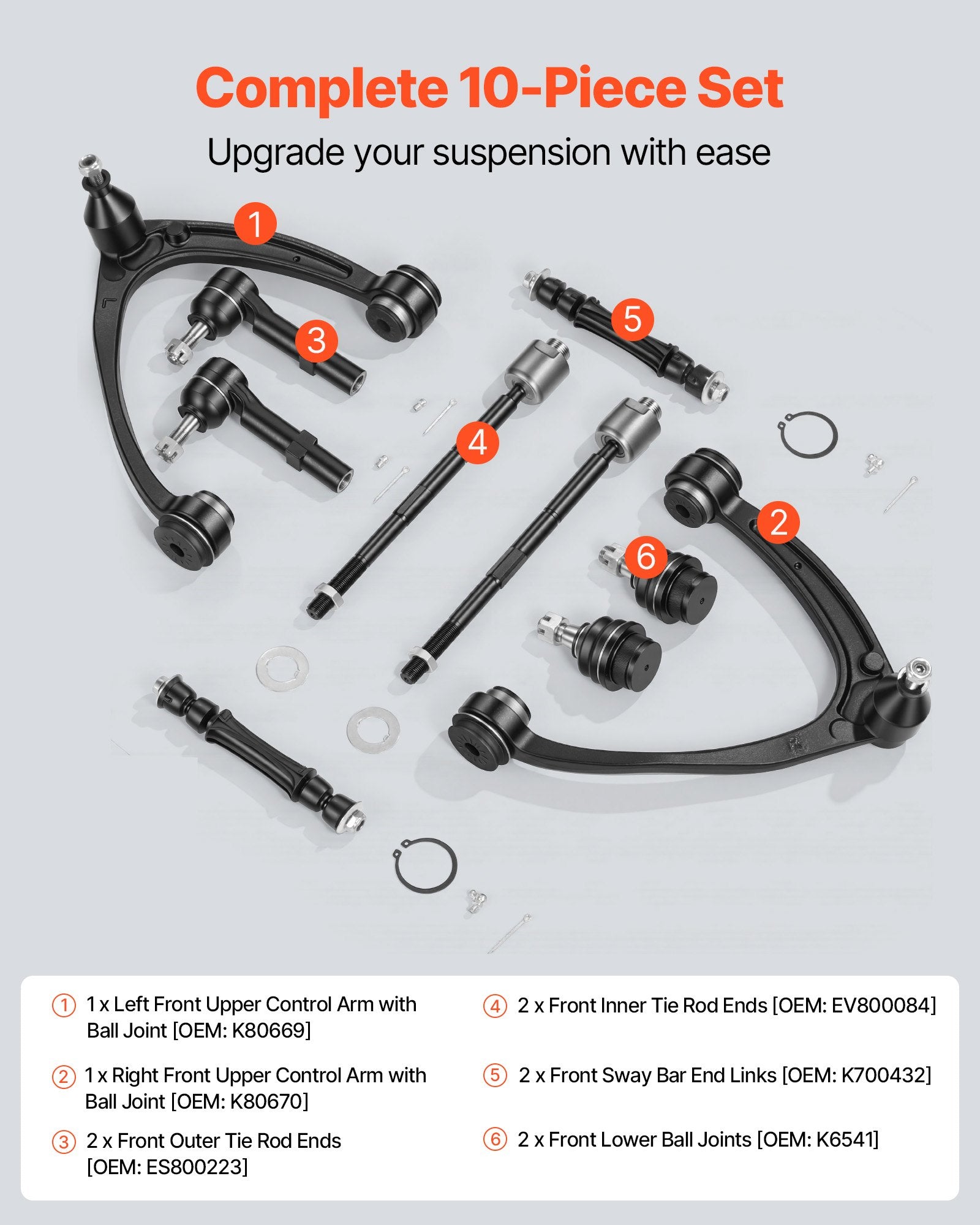 Enhanced OEM Suspension Kit - 10PC Left Right Front Upper Control Arms with Ball Joint for 2007–2014 GMC, Cadillac, Chevrolet