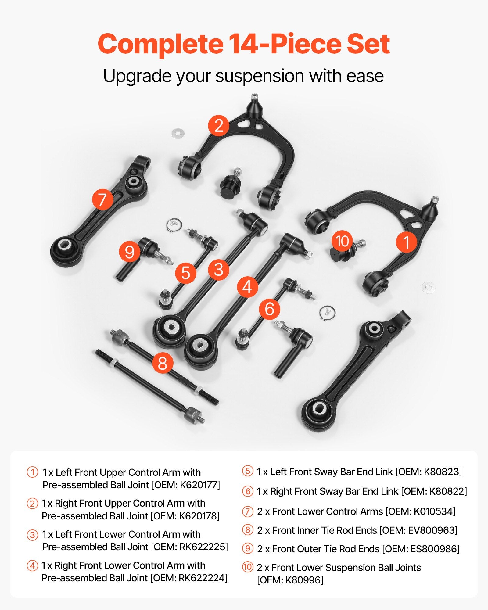 OEM Suspension Control Arms Kit for Chrysler 300, Dodge Challenger, Charger (2011-2017 RWD) - 14PCS High-Strength Forged Steel Components