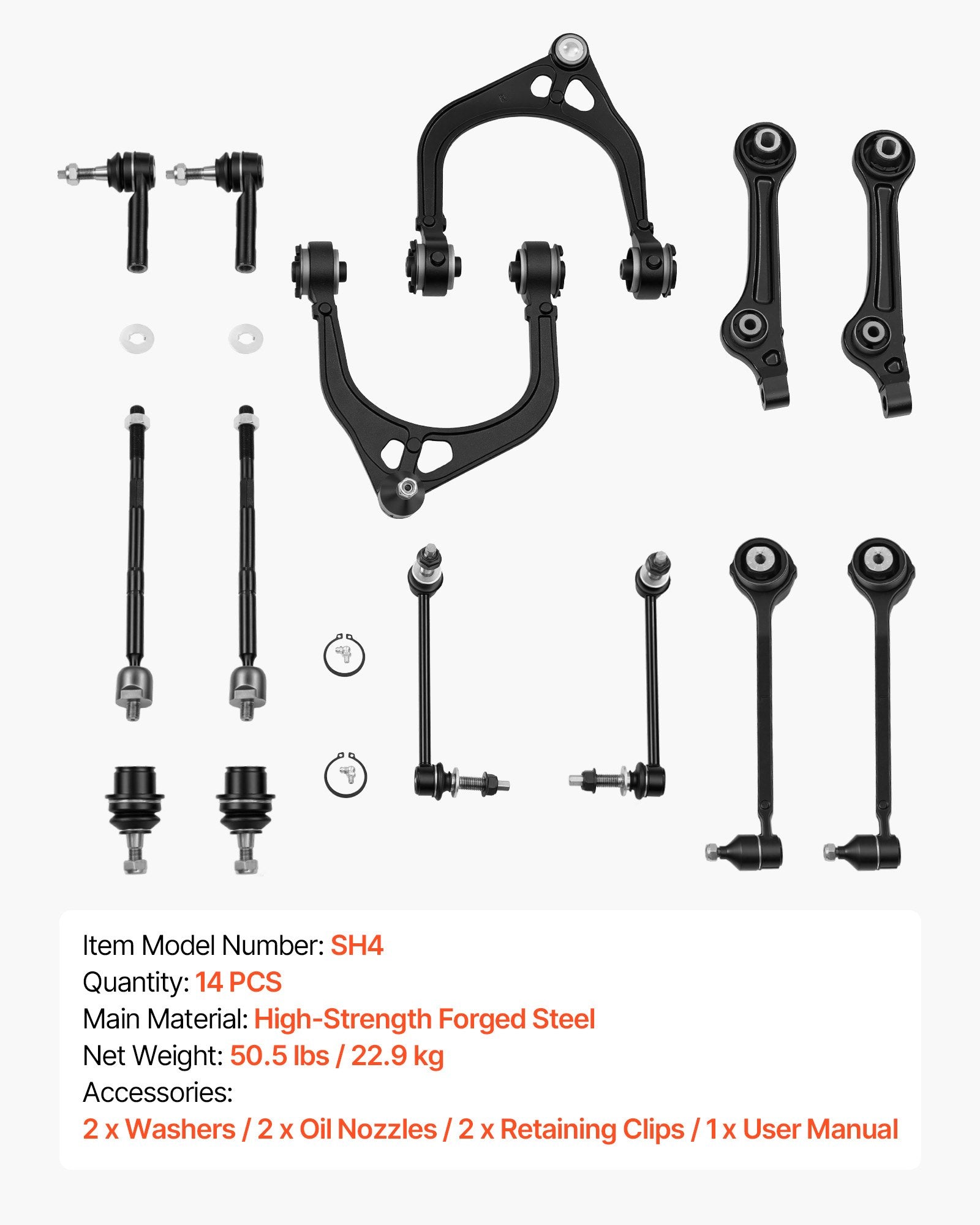 OEM Suspension Control Arms Kit for Chrysler 300, Dodge Challenger, Charger (2011-2017 RWD) - 14PCS High-Strength Forged Steel Components