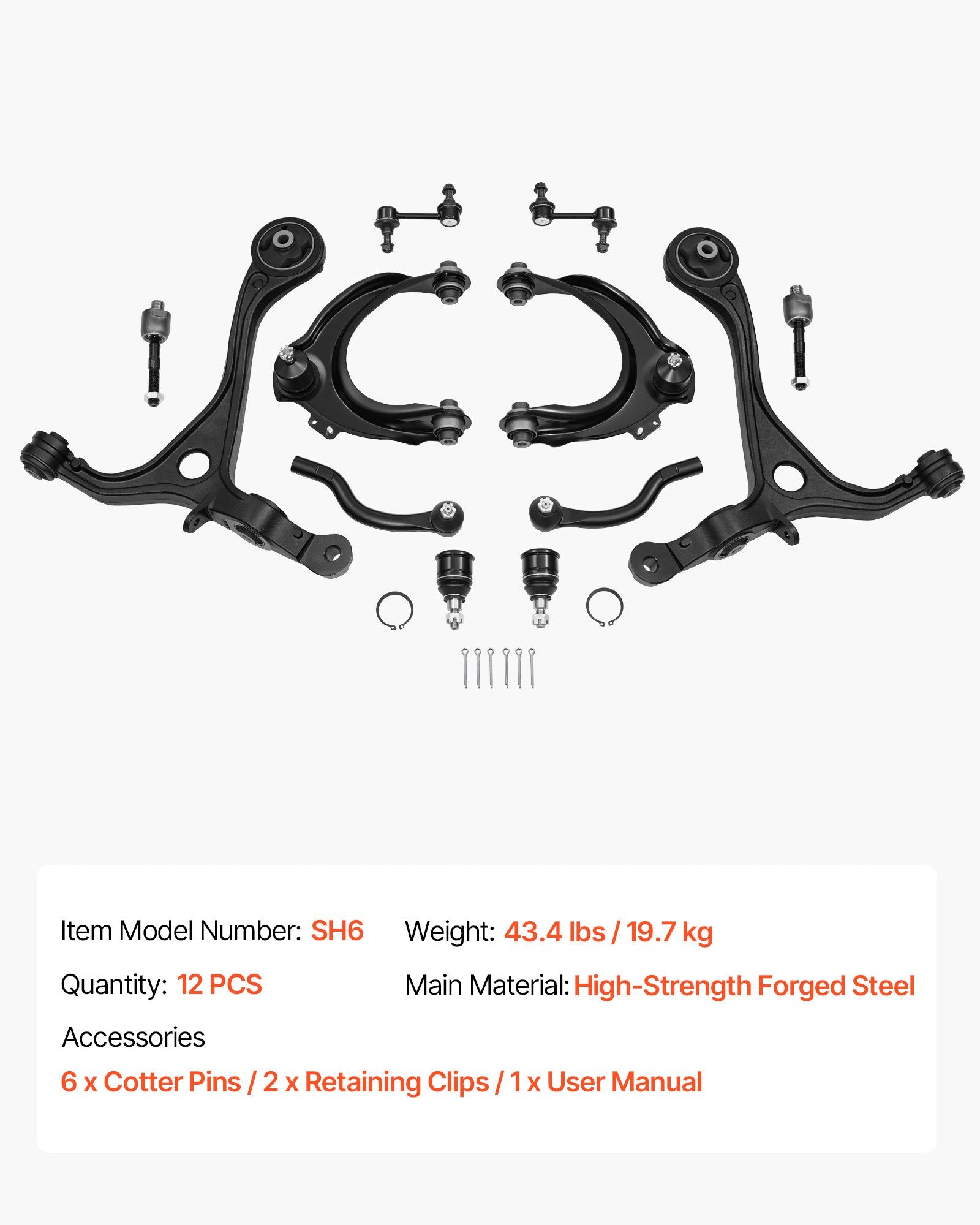 Enhanced Suspension Kit: Front Upper Lower Control Arms for 2004-2008 ACURA TSX & 2003-2007 Honda Accord, 2.4L Gas, 12PCS, Durable OEM Design