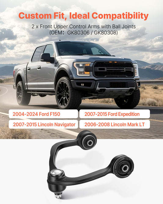 Front Upper Control Arms with Ball Joints for 2004-2024 Ford F150, 2007-2015 Expedition, Lincoln Navigator, Mark LT - Durable OEM Suspension Kit, Easy Install, High-Strength Forged Steel