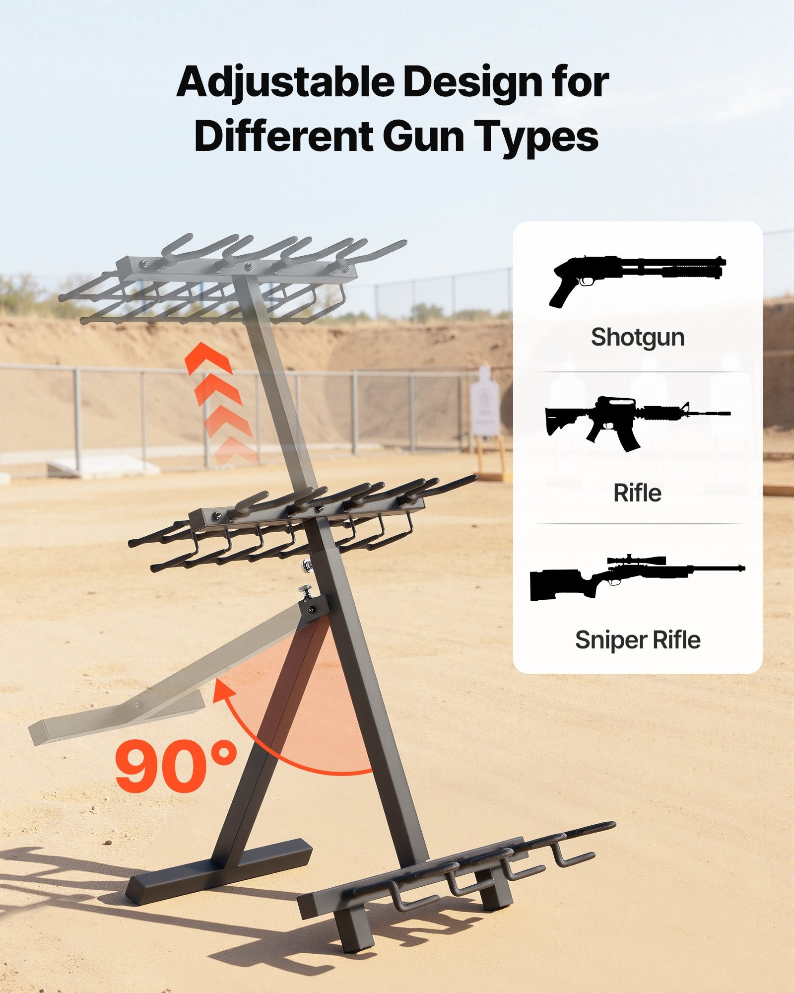 Portable Folding Gun Rack Stand - Heavy Duty Steel, Freestanding Display for Indoor/Outdoor Use, Holds 7 Pistols & 4 Rifles/Shotguns, Ideal for Shooting & Hunting Range, Space-Saving Design with Protective Coating, Easy Installation & Adjustable Height.