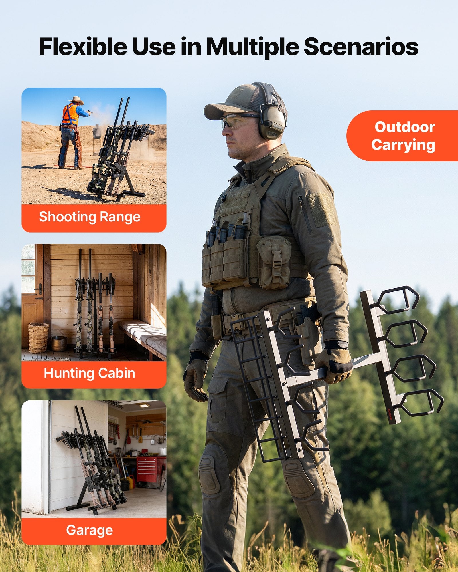 Portable Folding Gun Rack Stand - Heavy Duty Steel, Freestanding Display for Indoor/Outdoor Use, Holds 7 Pistols & 4 Rifles/Shotguns, Ideal for Shooting & Hunting Range, Space-Saving Design with Protective Coating, Easy Installation & Adjustable Height.