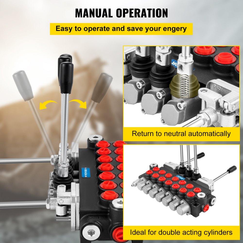 VEVOR Hydraulic Directional Control Valve, 7 Spool Hydraulic Spool Valve, 11 GPM Hydraulic Loader Valve, 4500 PSI Directional Control Valve, Hydraulic Valves And Controls For Tractors Loaders Tanks