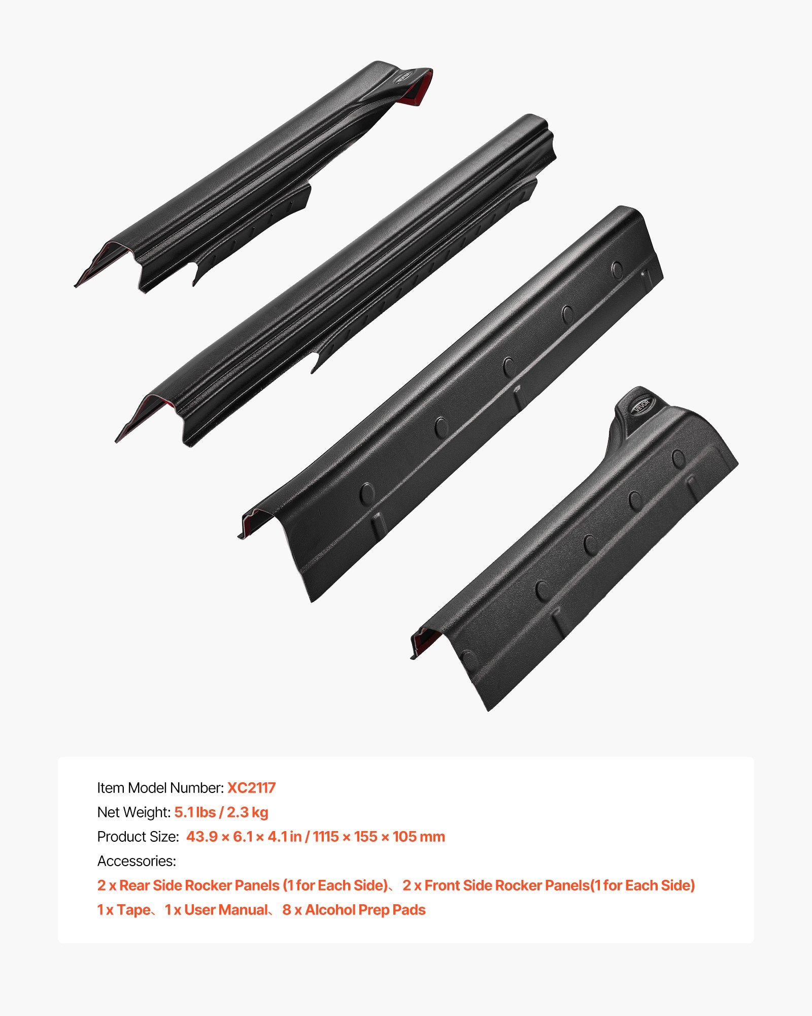 Chevrolet Silverado 1500 Rocker Panel Guard Set, Trail Armor Skirts, 2014-2018 Extended Cab, No-Drill, Black, 3M Adhesive, Durable TPO