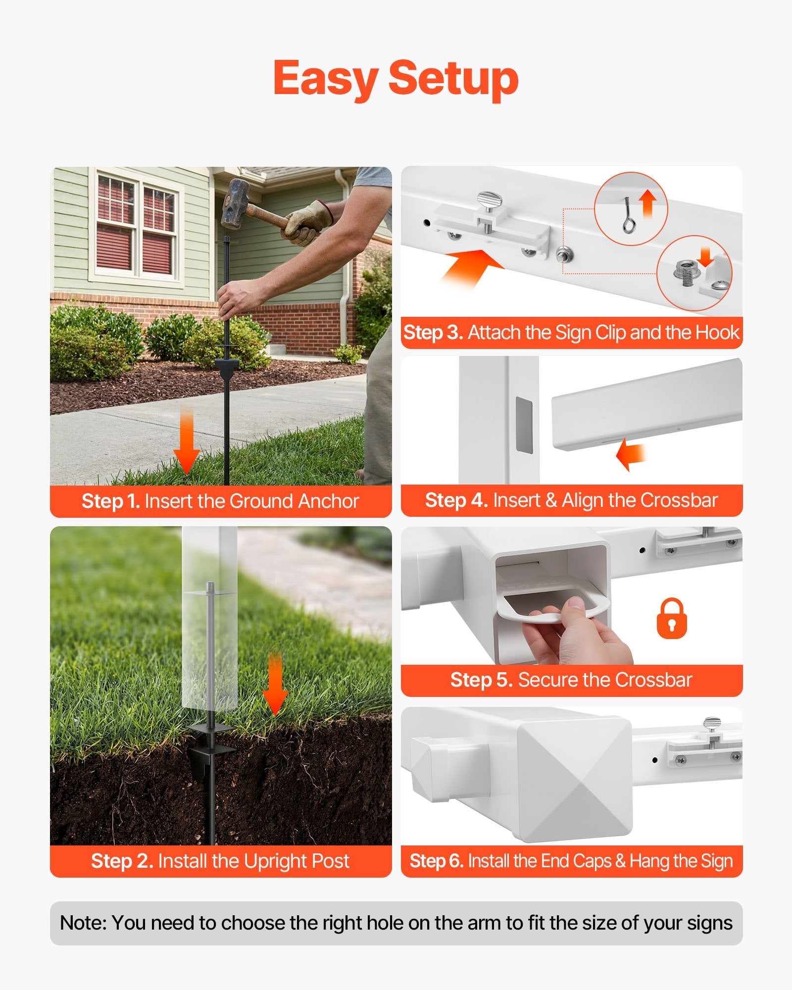 6 ft PVC Real Estate Yard Sign Post with 47 in Arm, Wind-Resistant, Easy Install for Open House, Outdoor Use, Durable Realtor White Holder