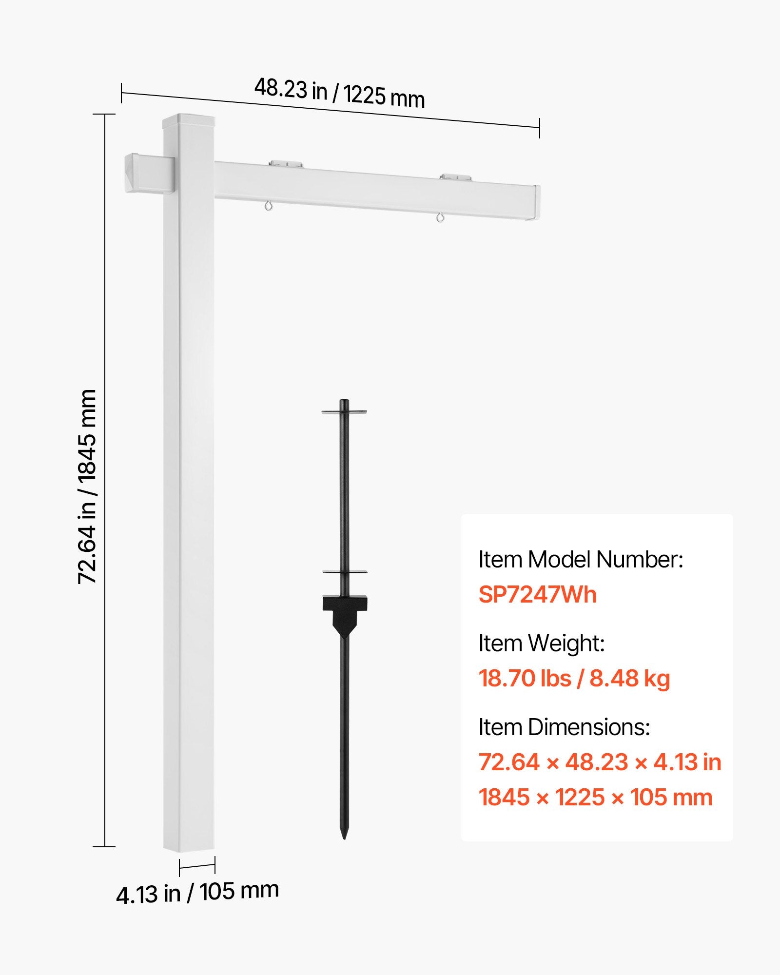 6 ft PVC Real Estate Yard Sign Post with 47 in Arm, Wind-Resistant, Easy Install for Open House, Outdoor Use, Durable Realtor White Holder