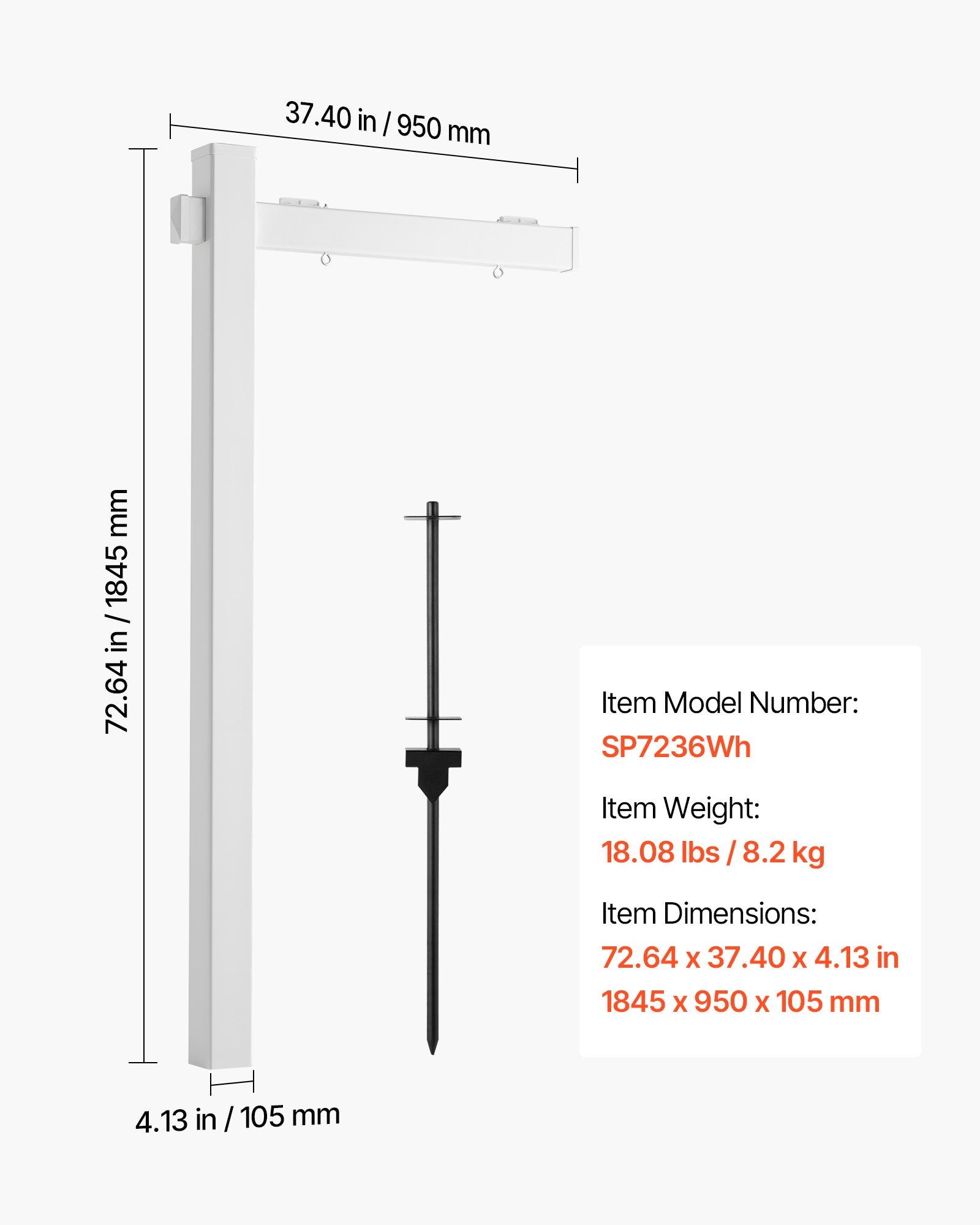 6 ft PVC Real Estate Sign Post with 36 in Arm, Easy Install, Wind-Resistant, for Open House, Yard, Roadside, Outdoor Display, White Holder