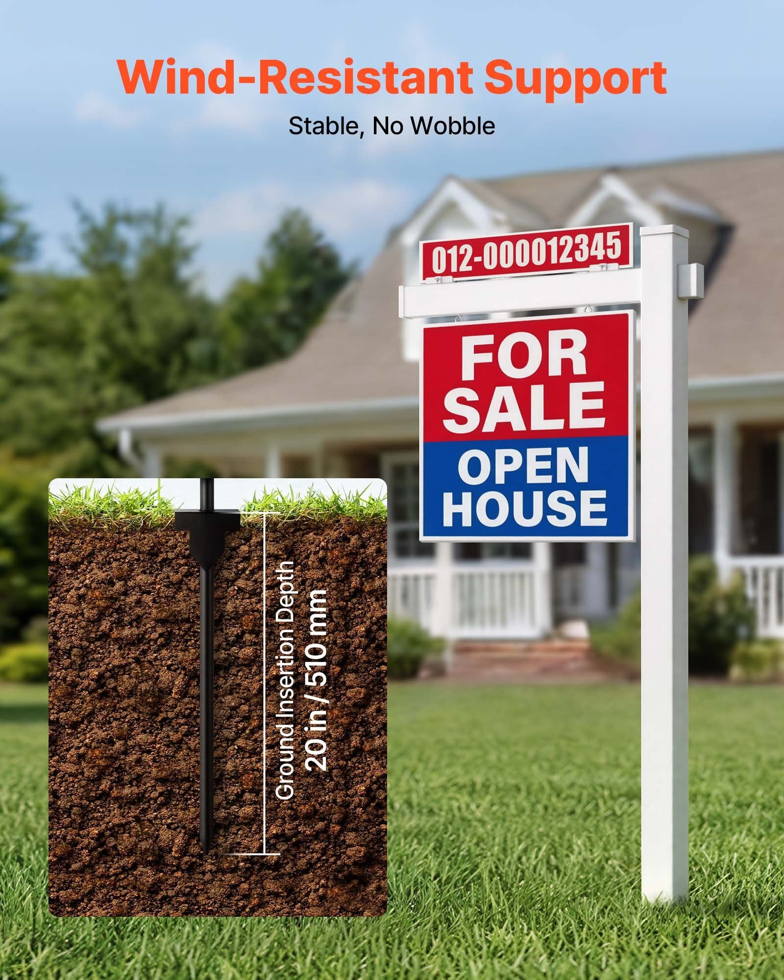 6 ft Tall PVC Real Estate Sign Post Set, 2-Pack - Durable, Wind-Resistant Yard Sign Holder for Open Houses and More, Easy Install, White