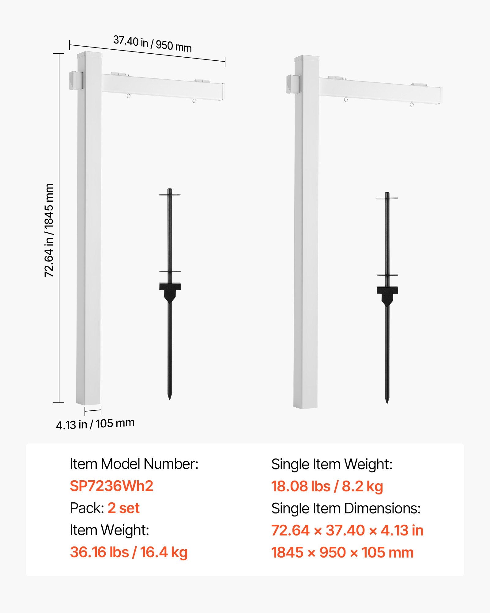 6 ft Tall PVC Real Estate Sign Post Set, 2-Pack - Durable, Wind-Resistant Yard Sign Holder for Open Houses and More, Easy Install, White