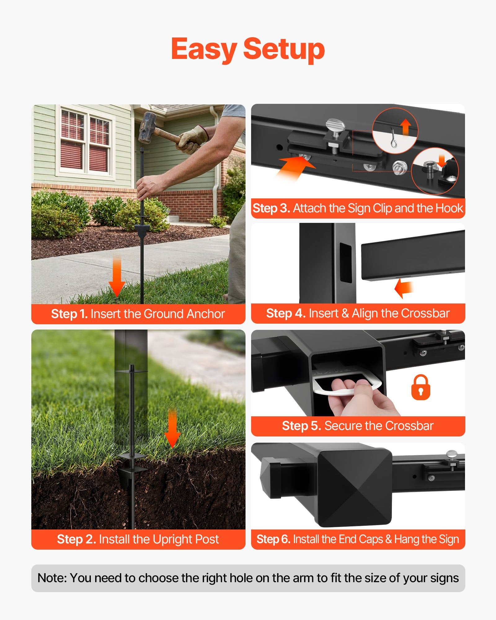 6 ft Tall PVC Real Estate Sign Post, Durable Yard Sign Holder with 36 in Arm, Easy Install, Wind-Resistant for Open House, Home, Outdoor Display, Black