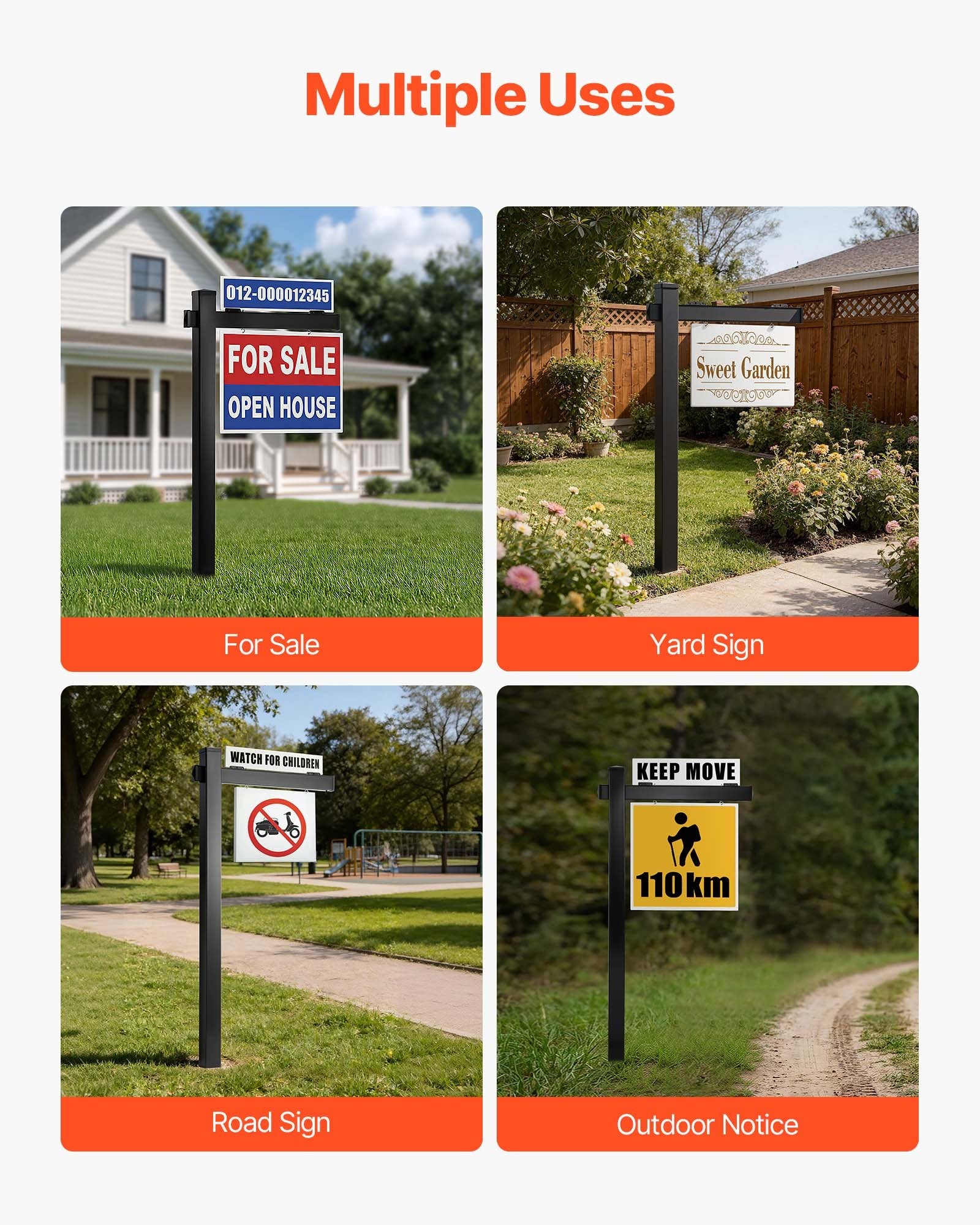 6 ft Tall PVC Real Estate Sign Post, Durable Yard Sign Holder with 36 in Arm, Easy Install, Wind-Resistant for Open House, Home, Outdoor Display, Black