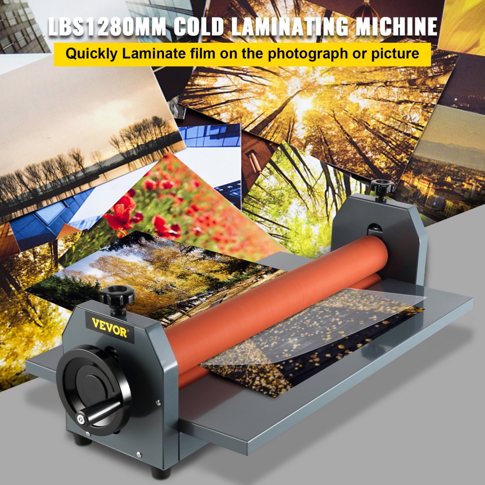 51-Inch Manual Cold Roll Laminator for Vinyl, Photos, and Film with Hand Crank and Adjustable Pressure
