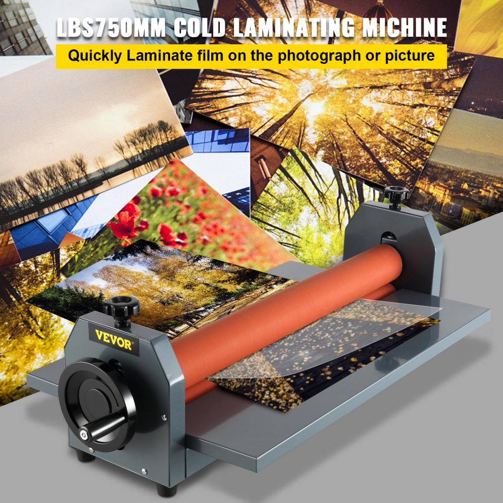 Manual 29.5-Inch Cold Roll Laminator for Vinyl, Photo, and Film with Hand Crank Pressure System