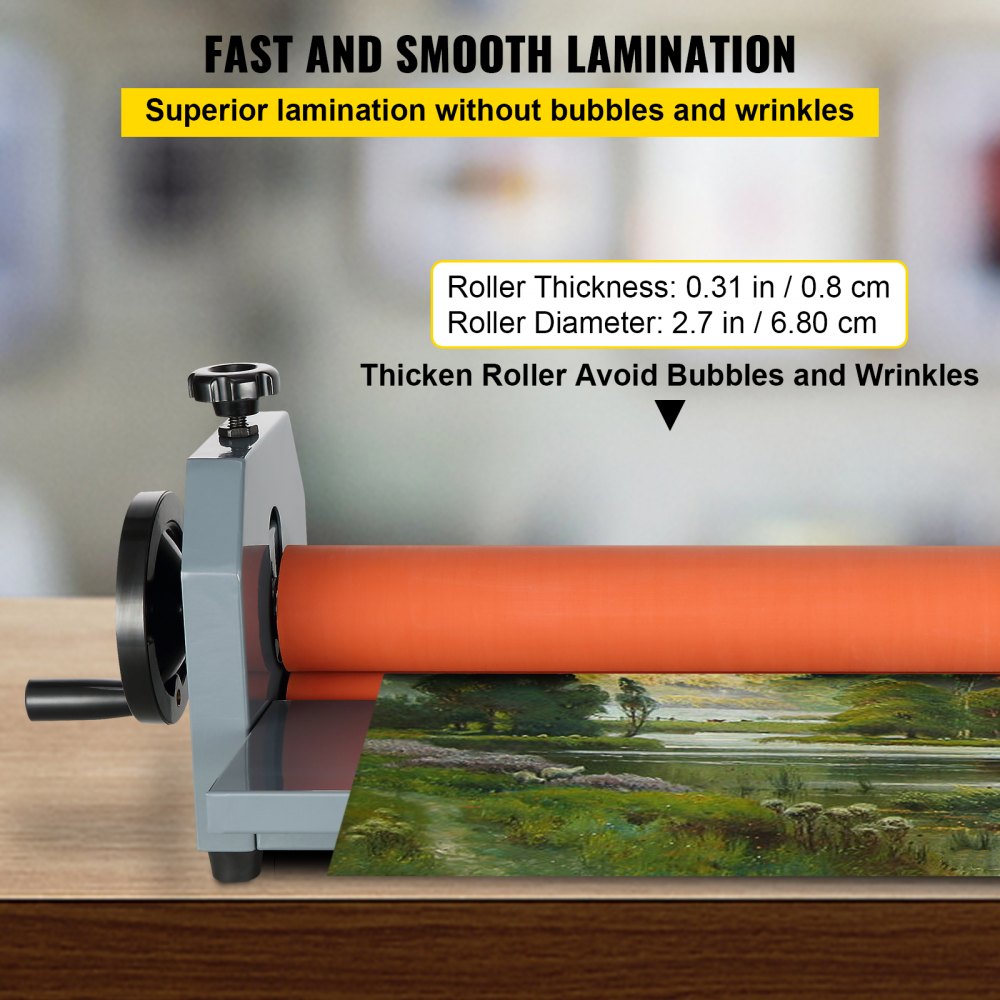 Manual 29.5-Inch Cold Roll Laminator for Vinyl, Photo, and Film with Hand Crank Pressure System