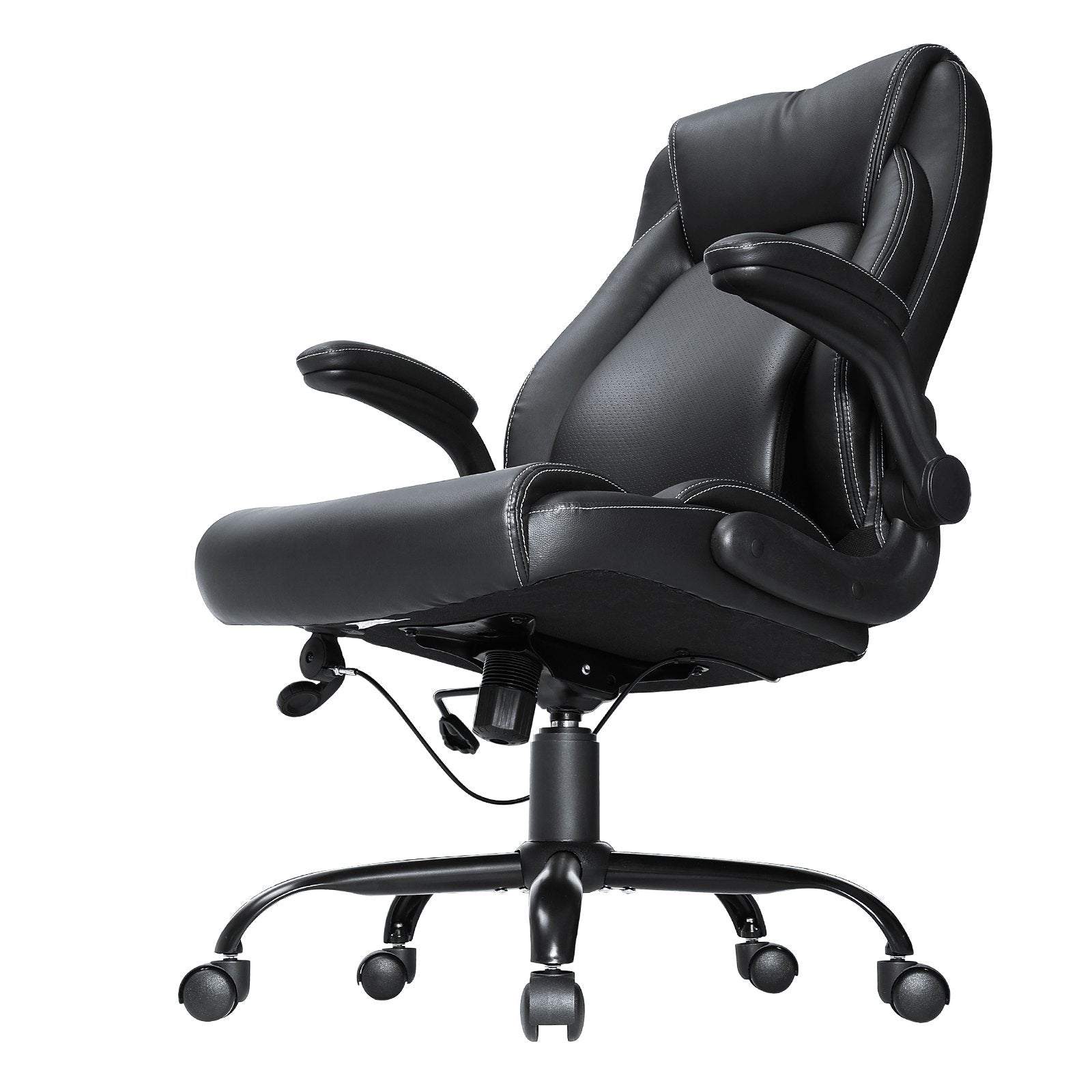 Premium Ergonomic Executive Office Chair with Adjustable Lumbar Support, High Back PU Leather, Flip-up Arms for Back Pain Relief, 300 lbs Capacity
