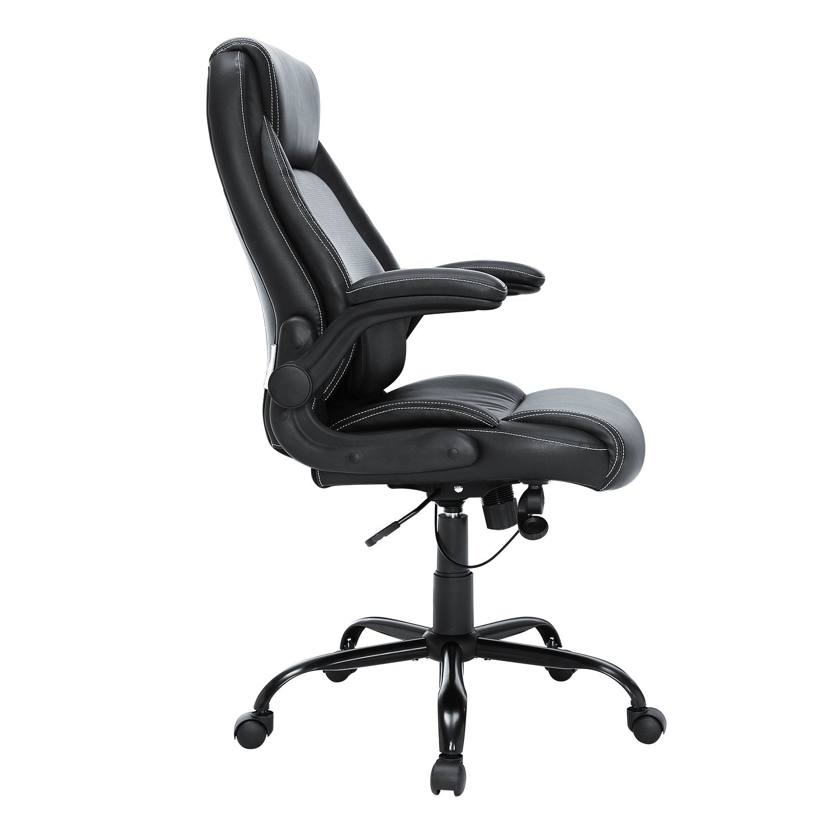 Premium Ergonomic Executive Office Chair with Adjustable Lumbar Support, High Back PU Leather, Flip-up Arms for Back Pain Relief, 300 lbs Capacity