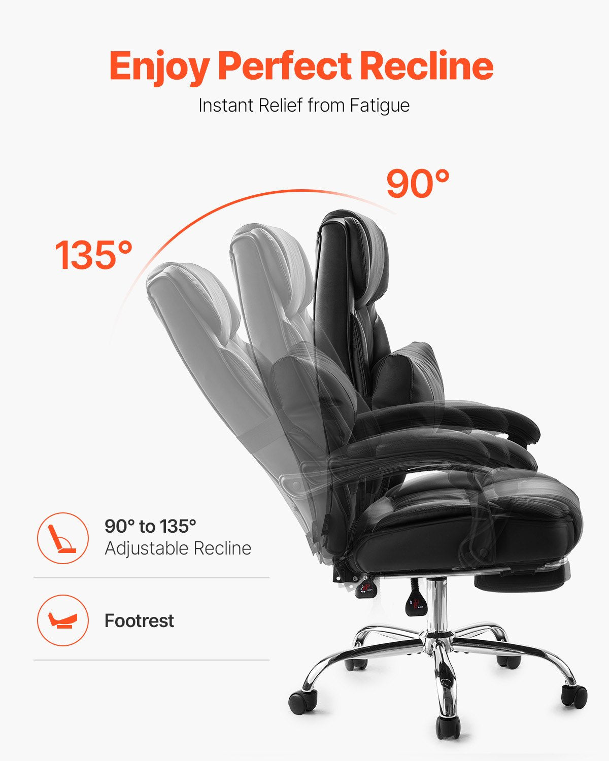 Premium Executive High Back Office Chair with Footrest and Lumbar Support, Ergonomic Reclining Desk Chair, Adjustable PU Leather Swivel for Work, Study, Gaming, Black