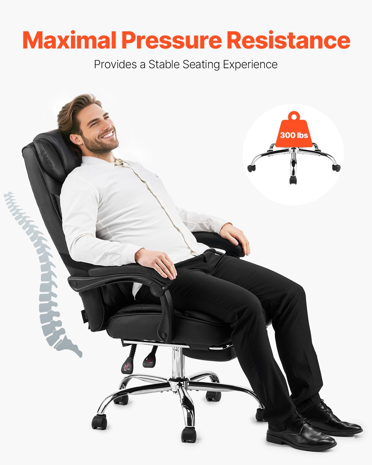 Premium Executive High Back Office Chair with Footrest and Lumbar Support, Ergonomic Reclining Desk Chair, Adjustable PU Leather Swivel for Work, Study, Gaming, Black