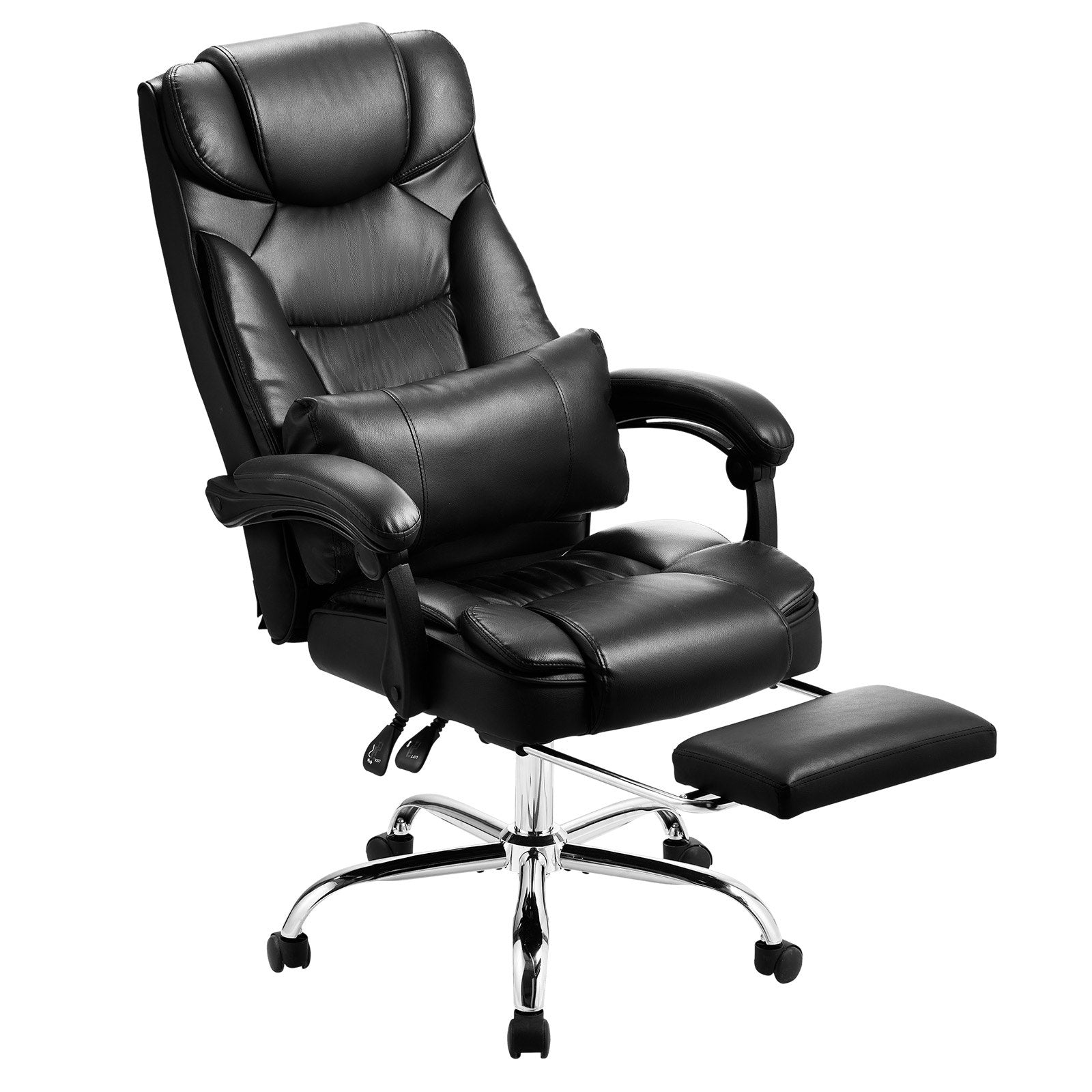 Premium Executive High Back Office Chair with Footrest and Lumbar Support, Ergonomic Reclining Desk Chair, Adjustable PU Leather Swivel for Work, Study, Gaming, Black