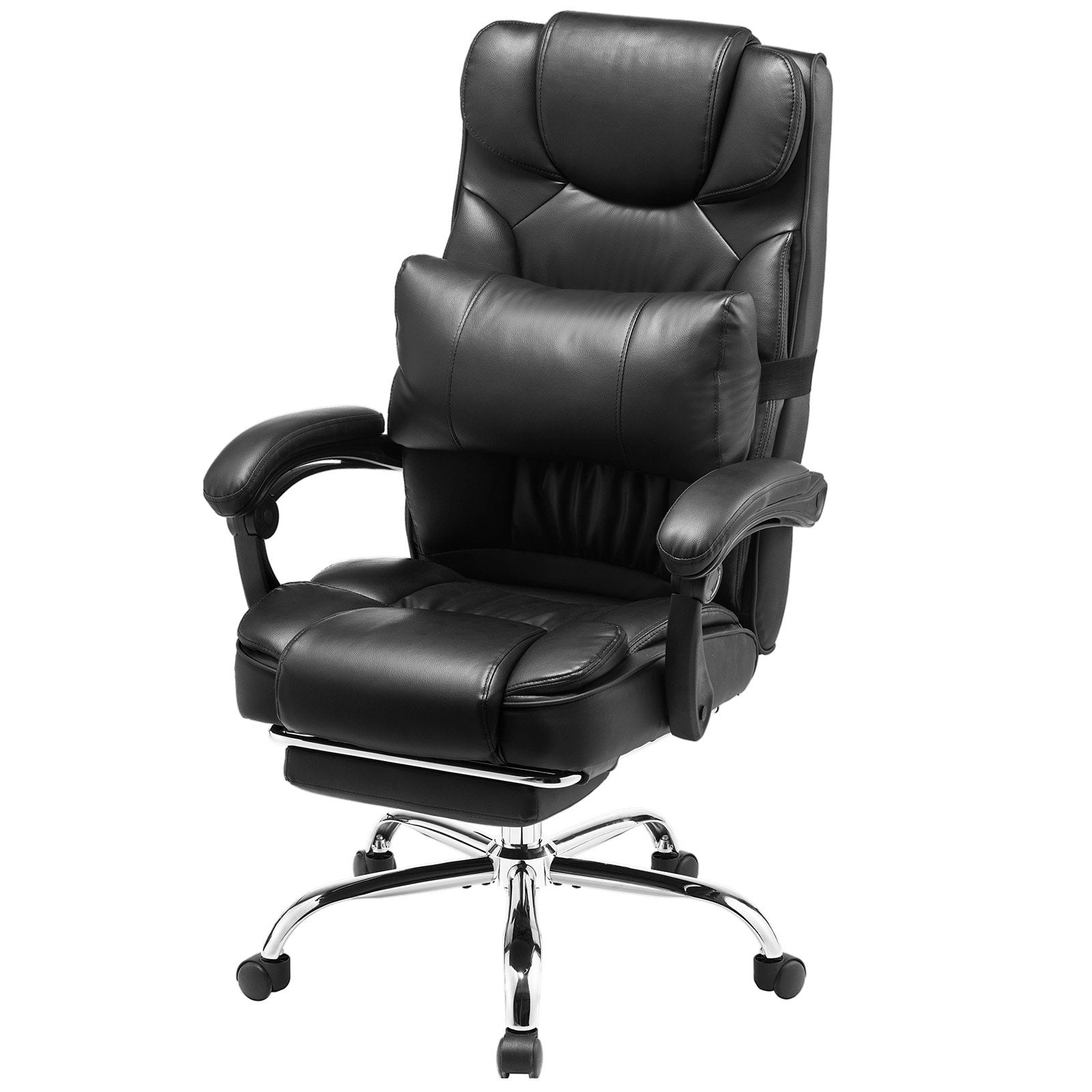 Premium Executive High Back Office Chair with Footrest and Lumbar Support, Ergonomic Reclining Desk Chair, Adjustable PU Leather Swivel for Work, Study, Gaming, Black