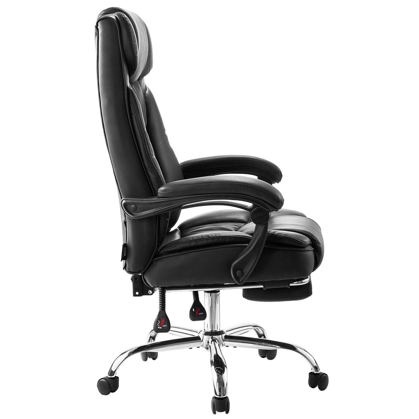 Premium Executive High Back Office Chair with Footrest and Lumbar Support, Ergonomic Reclining Desk Chair, Adjustable PU Leather Swivel for Work, Study, Gaming, Black