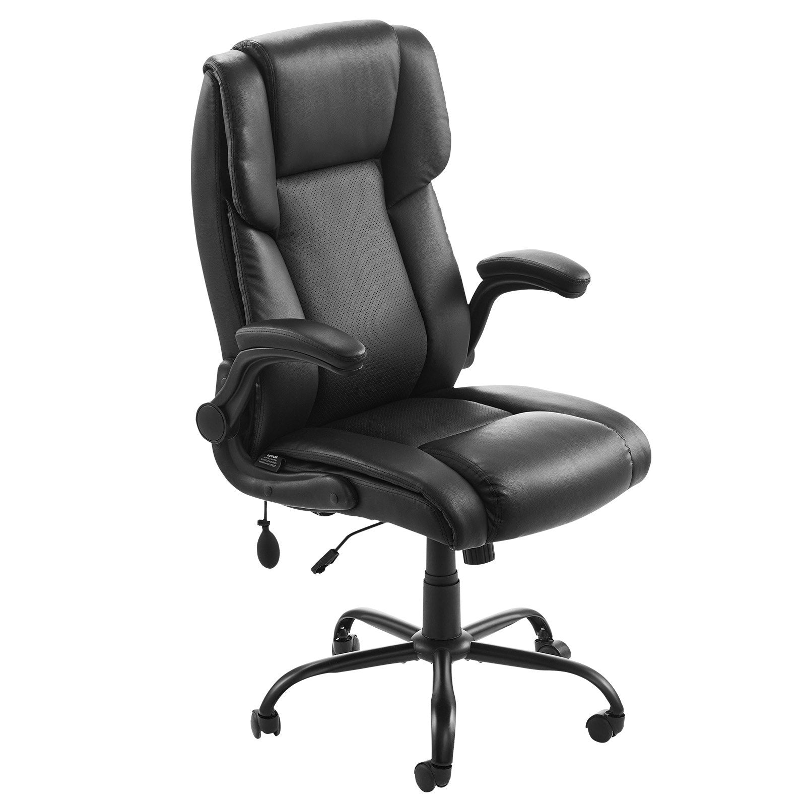 Ergonomic Executive Office Chair with High Back, Flip-up Armrests & Lumbar Support, Adjustable Tilt & Height, PU Leather Swivel Rolling Chair for Home, Study, Gaming, Black, Comfort Recline, Sturdy Build, Easy Height Adjustment, 300 lbs Capacity