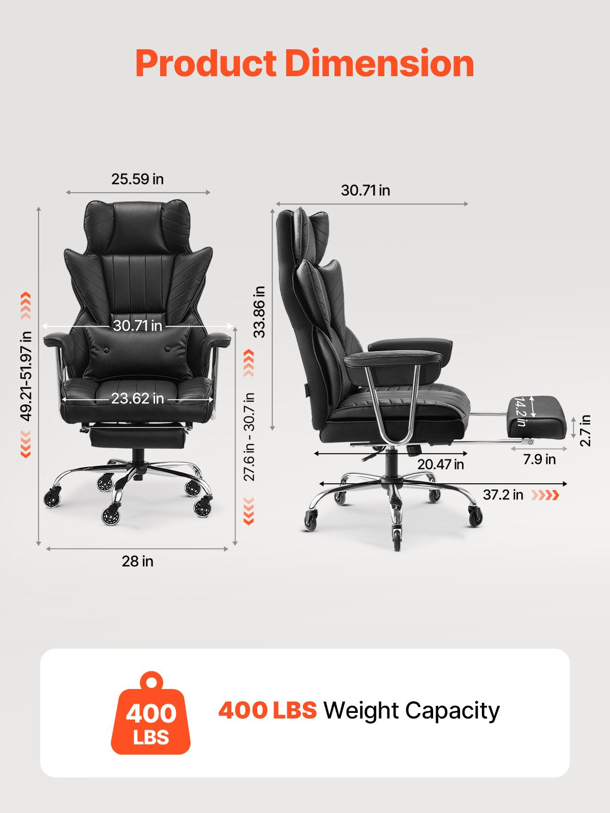 Luxurious Ergonomic Executive Office Chair with Footrest, High-Resilience Foam, PU Leather, Swivel & Removable Armrests - Ideal for Work, Study, Gaming