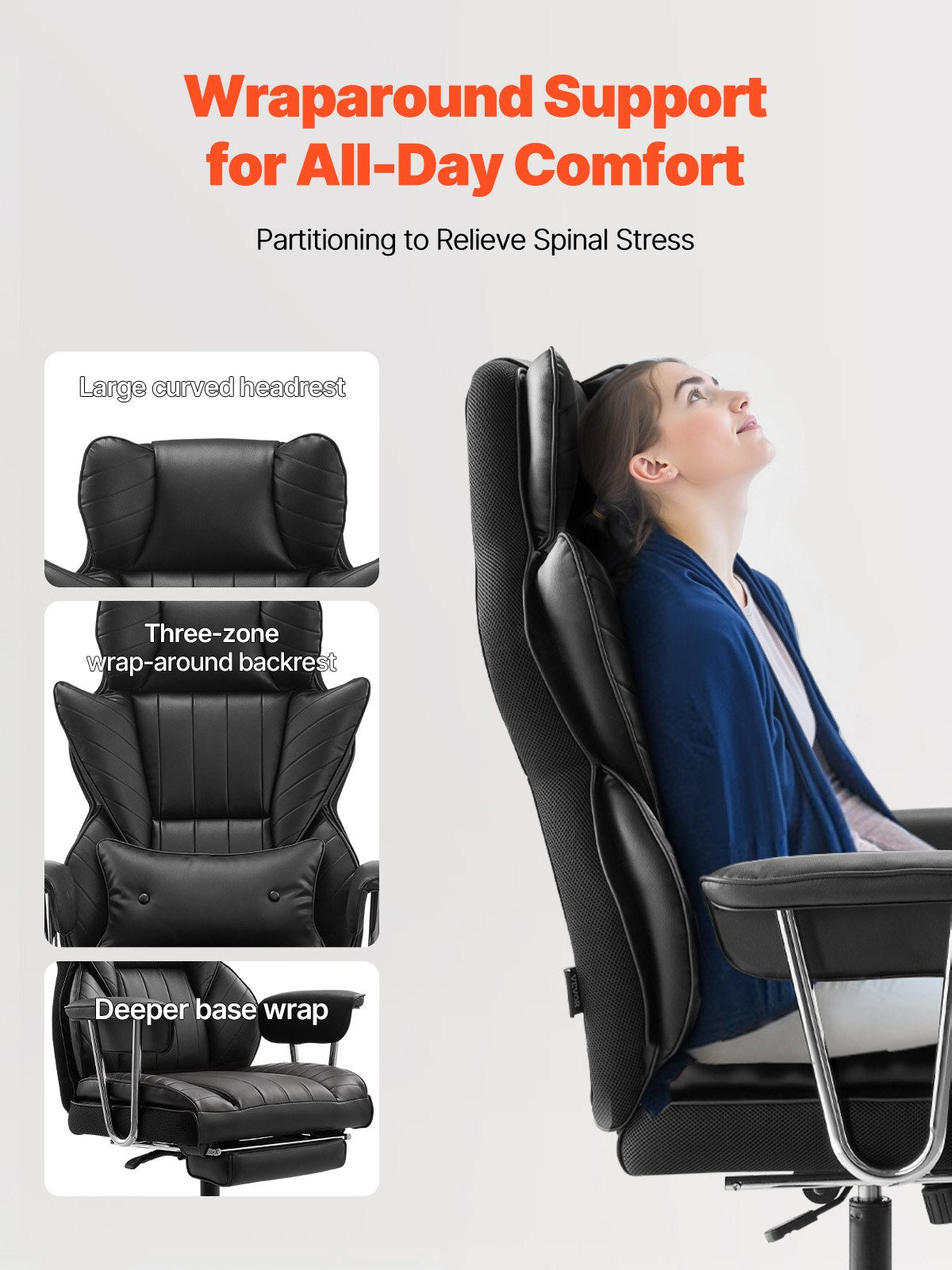 Luxurious Ergonomic Executive Office Chair with Footrest, High-Resilience Foam, PU Leather, Swivel & Removable Armrests - Ideal for Work, Study, Gaming