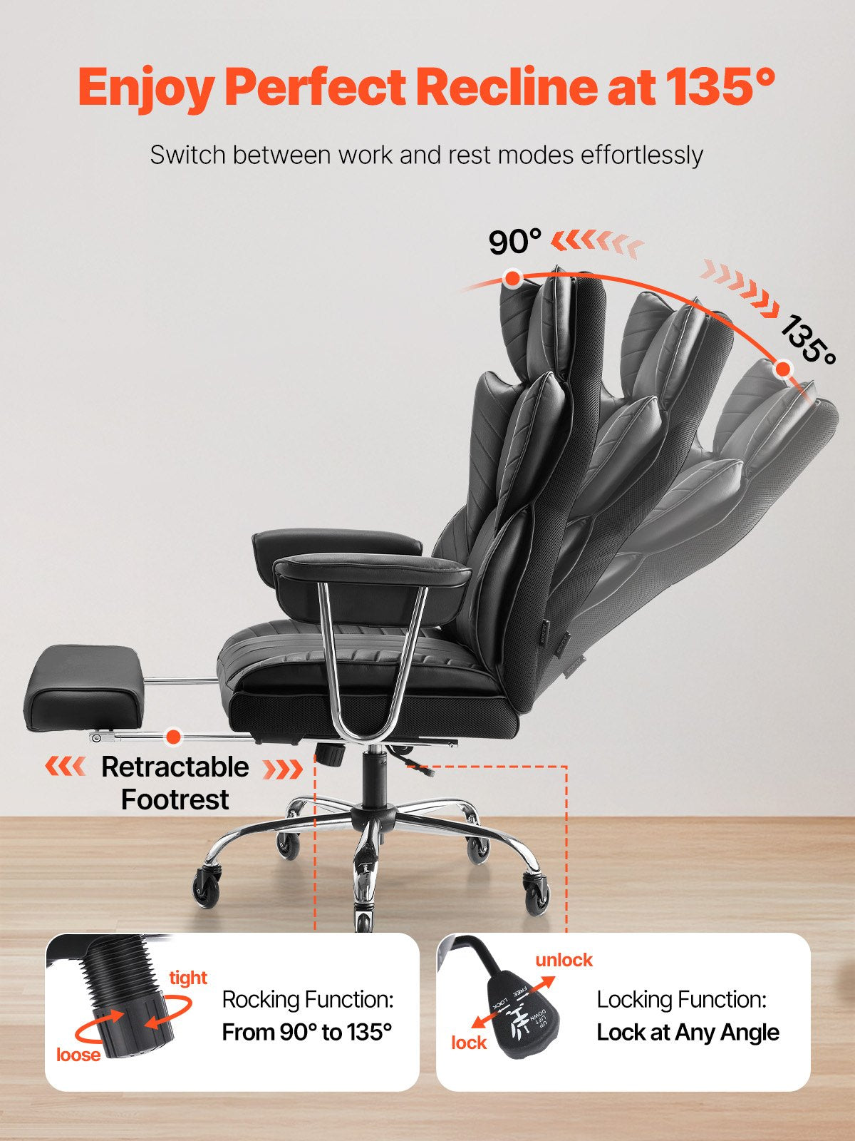 Luxurious Ergonomic Executive Office Chair with Footrest, High-Resilience Foam, PU Leather, Swivel & Removable Armrests - Ideal for Work, Study, Gaming