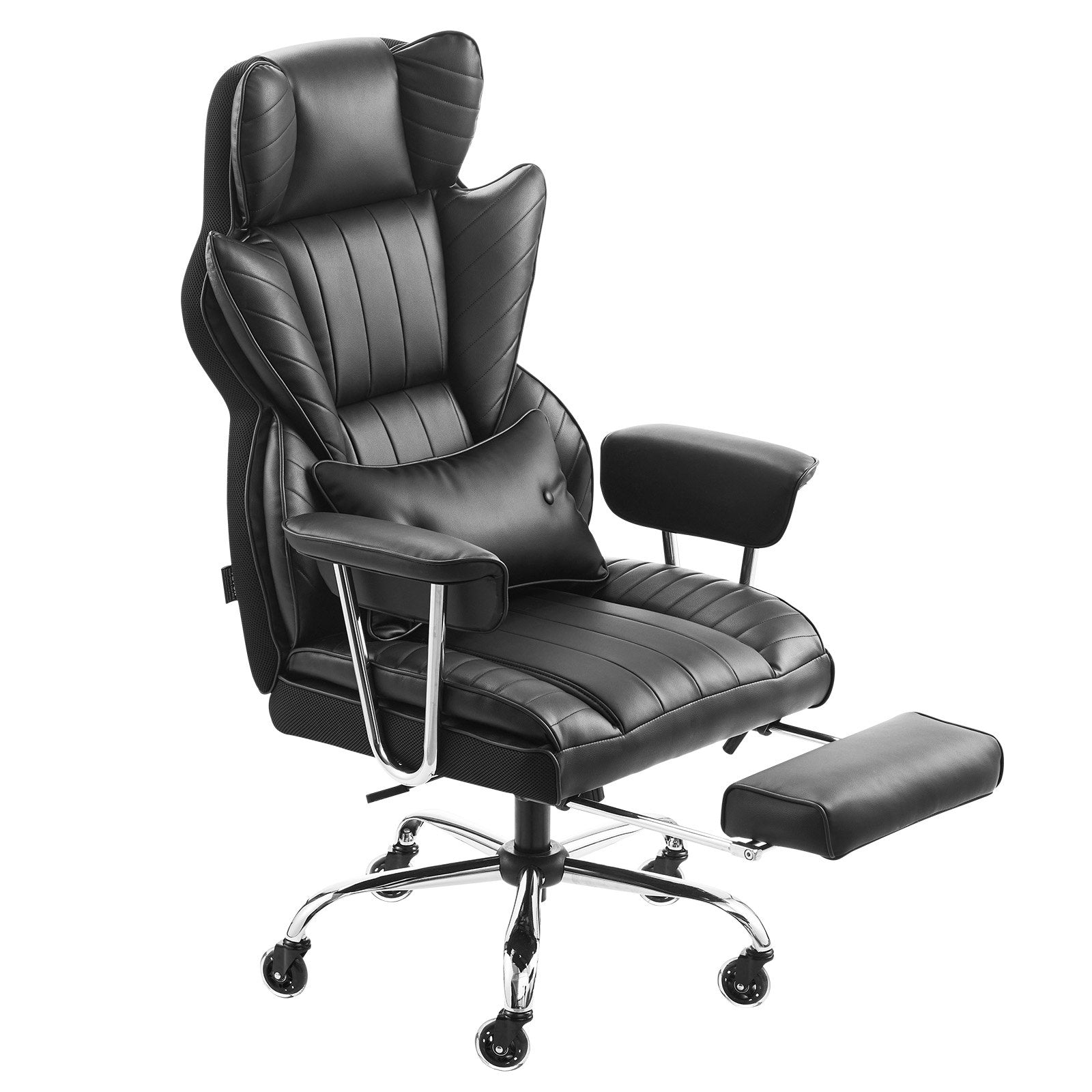 Luxurious Ergonomic Executive Office Chair with Footrest, High-Resilience Foam, PU Leather, Swivel & Removable Armrests - Ideal for Work, Study, Gaming