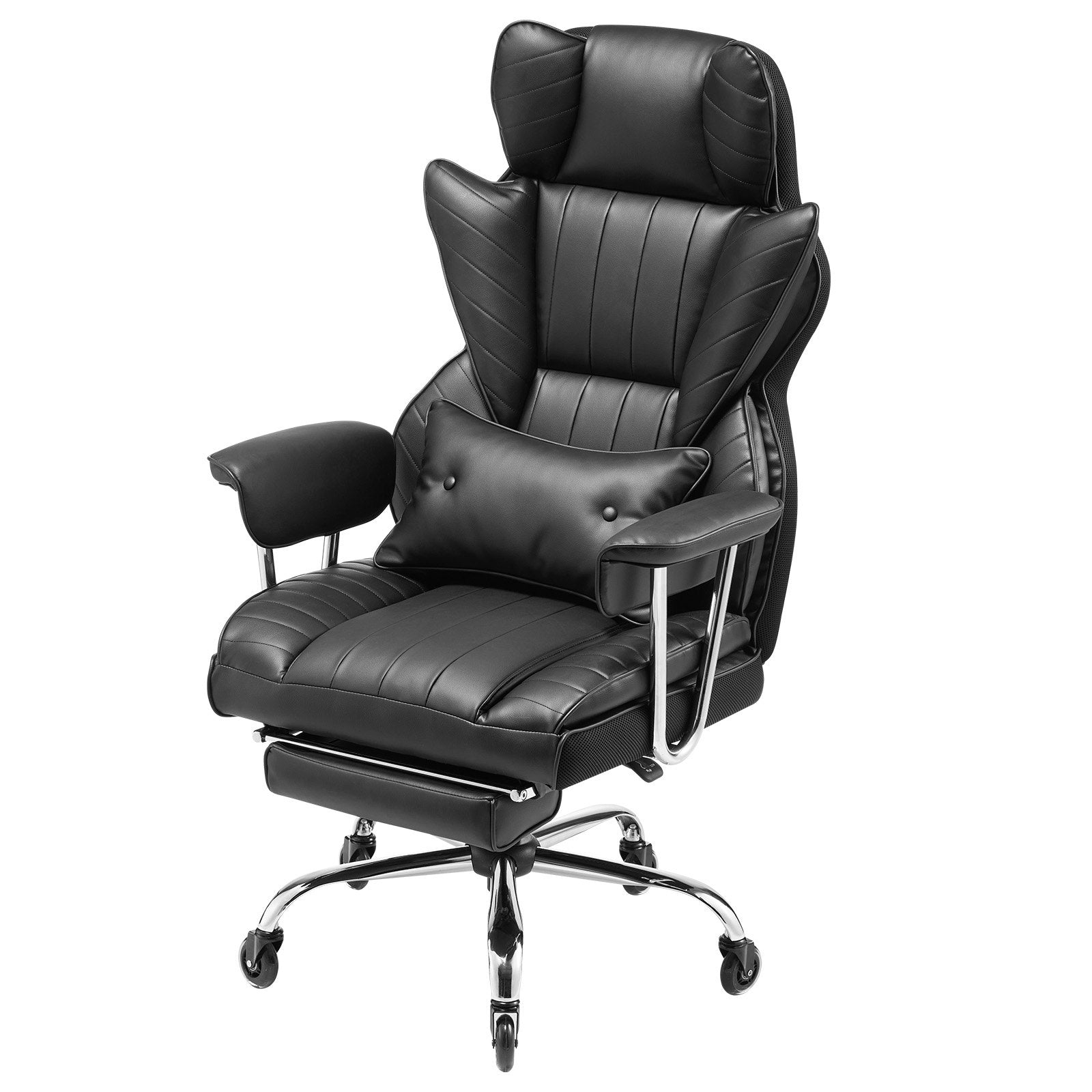 Luxurious Ergonomic Executive Office Chair with Footrest, High-Resilience Foam, PU Leather, Swivel & Removable Armrests - Ideal for Work, Study, Gaming
