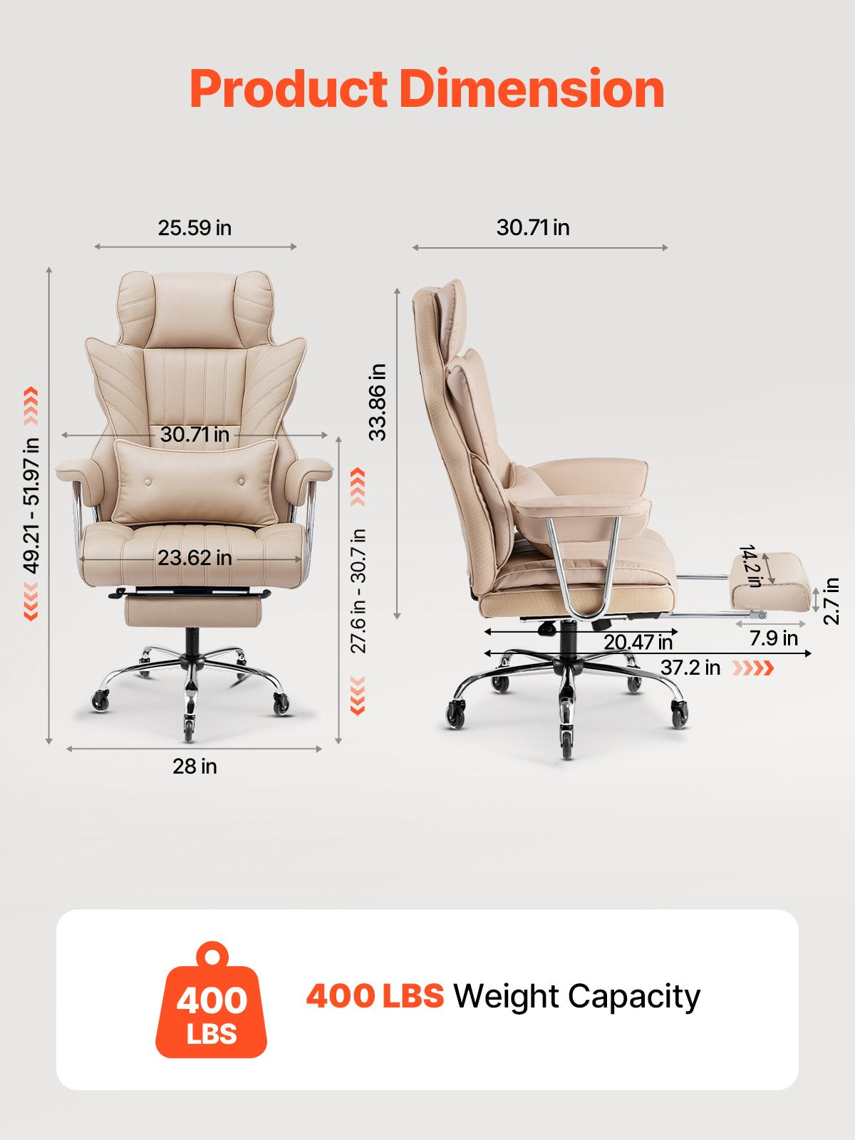 Luxurious Executive Office Chair with Footrest & Removable Armrests, Ergonomic High-Back PU Leather Swivel for Work, Study, Gaming - Brown