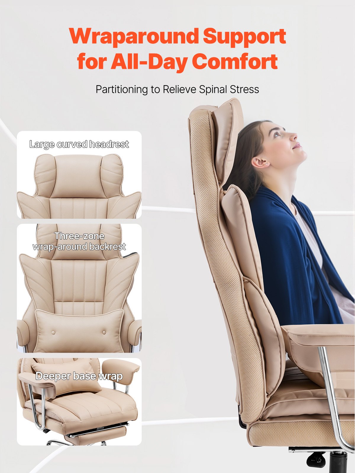 Luxurious Executive Office Chair with Footrest & Removable Armrests, Ergonomic High-Back PU Leather Swivel for Work, Study, Gaming - Brown