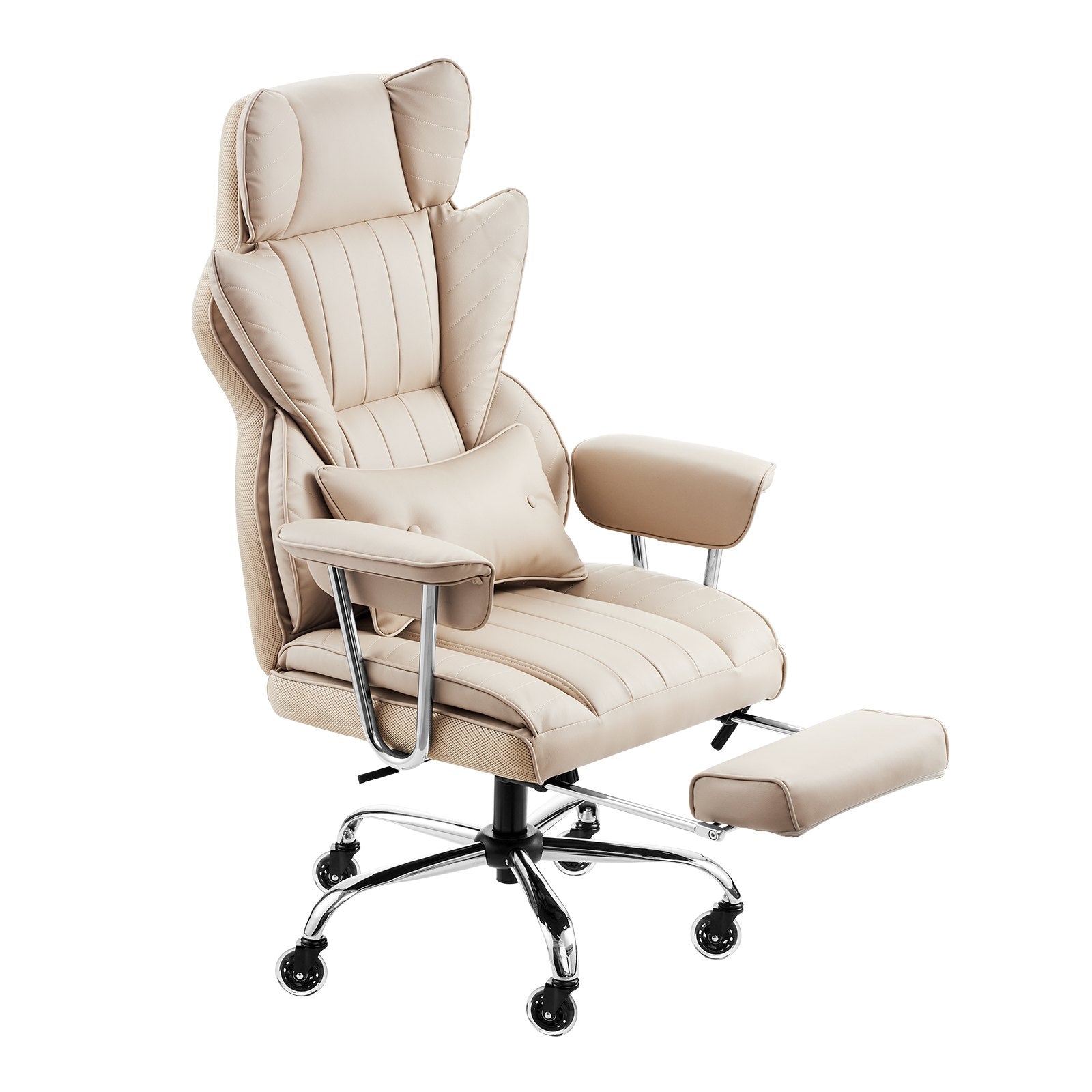 Luxurious Executive Office Chair with Footrest & Removable Armrests, Ergonomic High-Back PU Leather Swivel for Work, Study, Gaming - Brown