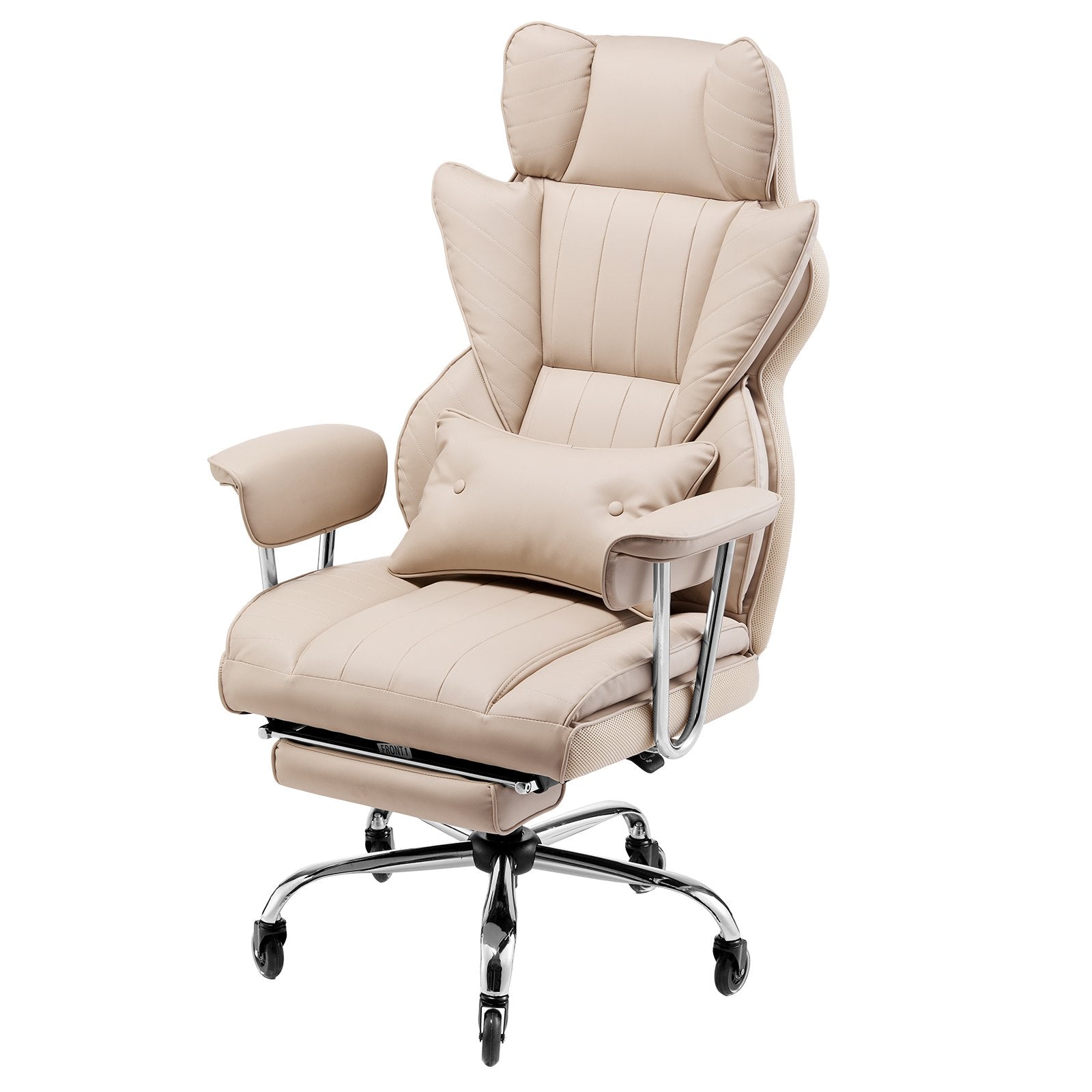 Luxurious Executive Office Chair with Footrest & Removable Armrests, Ergonomic High-Back PU Leather Swivel for Work, Study, Gaming - Brown