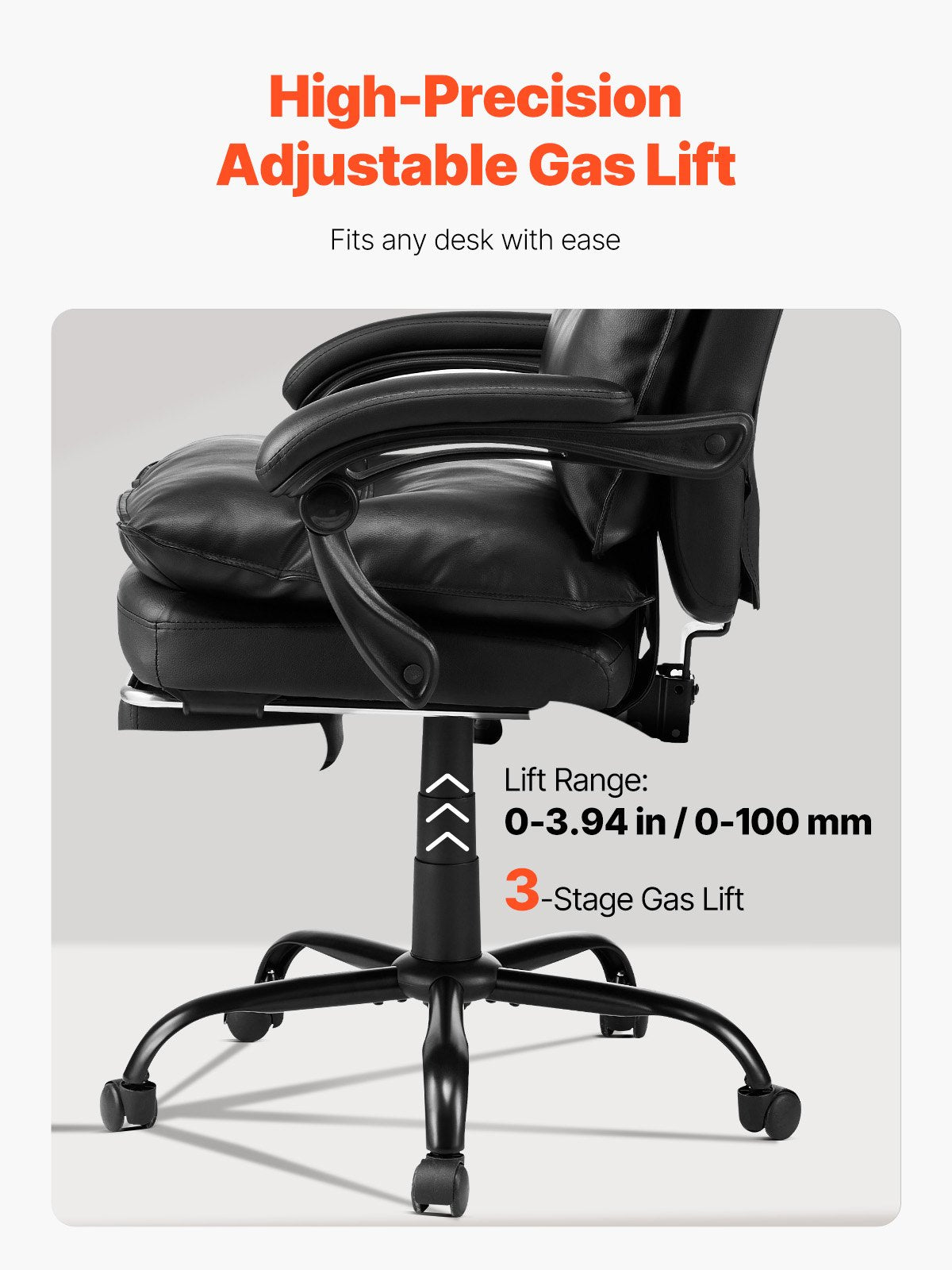 Luxurious Ergonomic Executive Office Chair with Footrest, 135° Recline & Adjustable Height, PU Leather, Lumbar Support, Swivel Rolling, Black