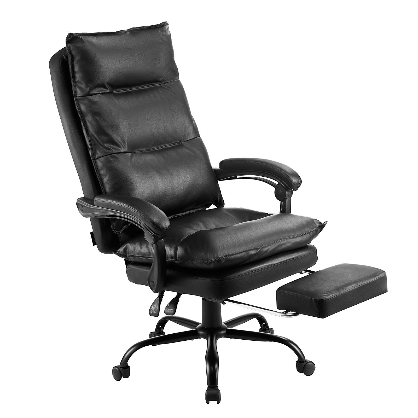 Luxurious Ergonomic Executive Office Chair with Footrest, 135° Recline & Adjustable Height, PU Leather, Lumbar Support, Swivel Rolling, Black